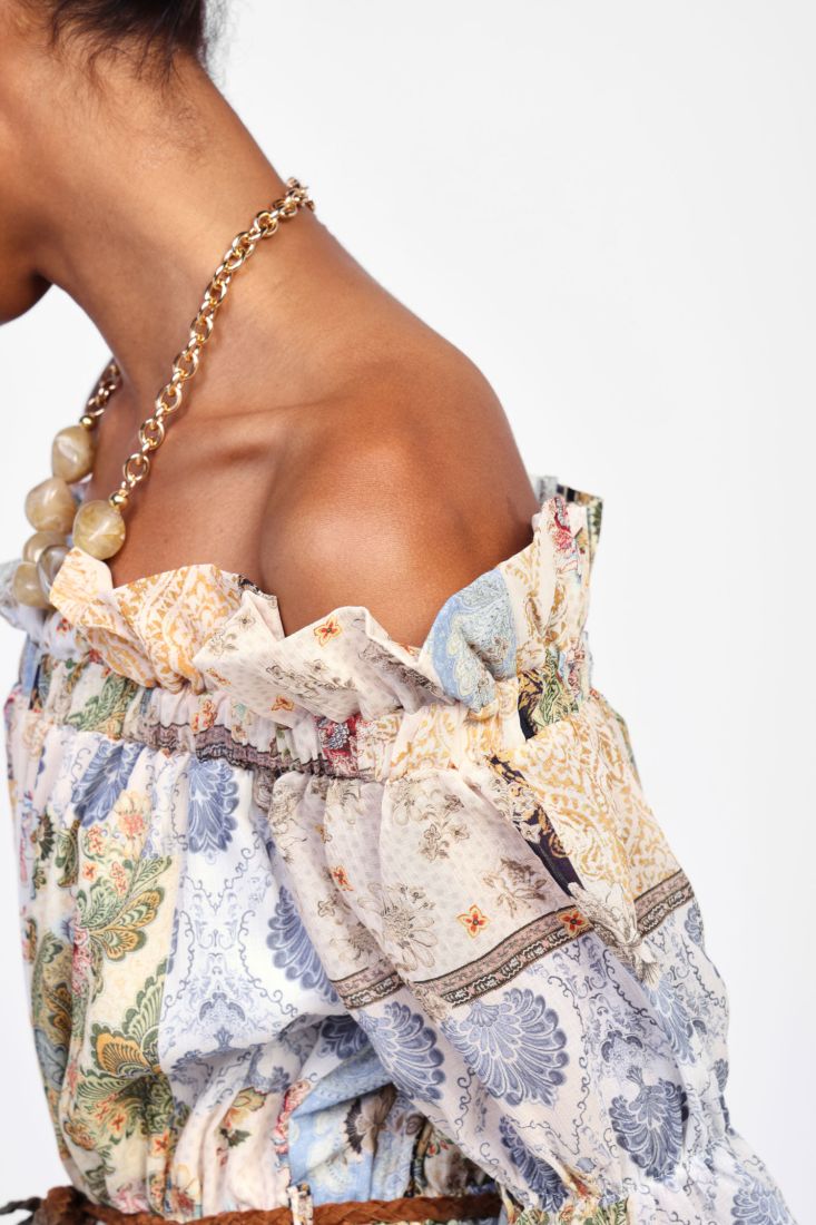 Dixie - Abito lungo in viscosa fantasia scollo schiffer