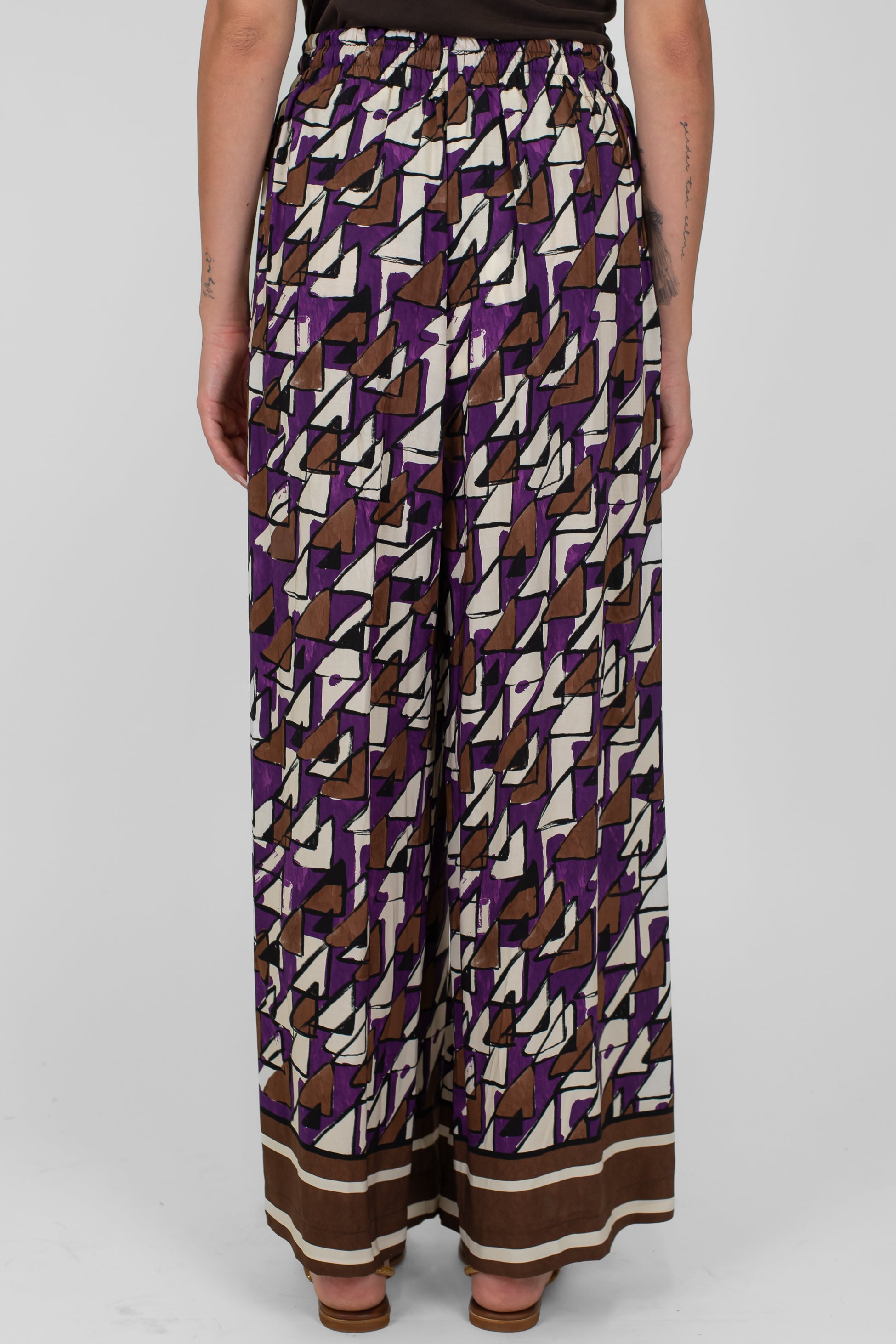 Tensione in - Pantalone fantasia astratta a contrasto in viscosa con coulisse