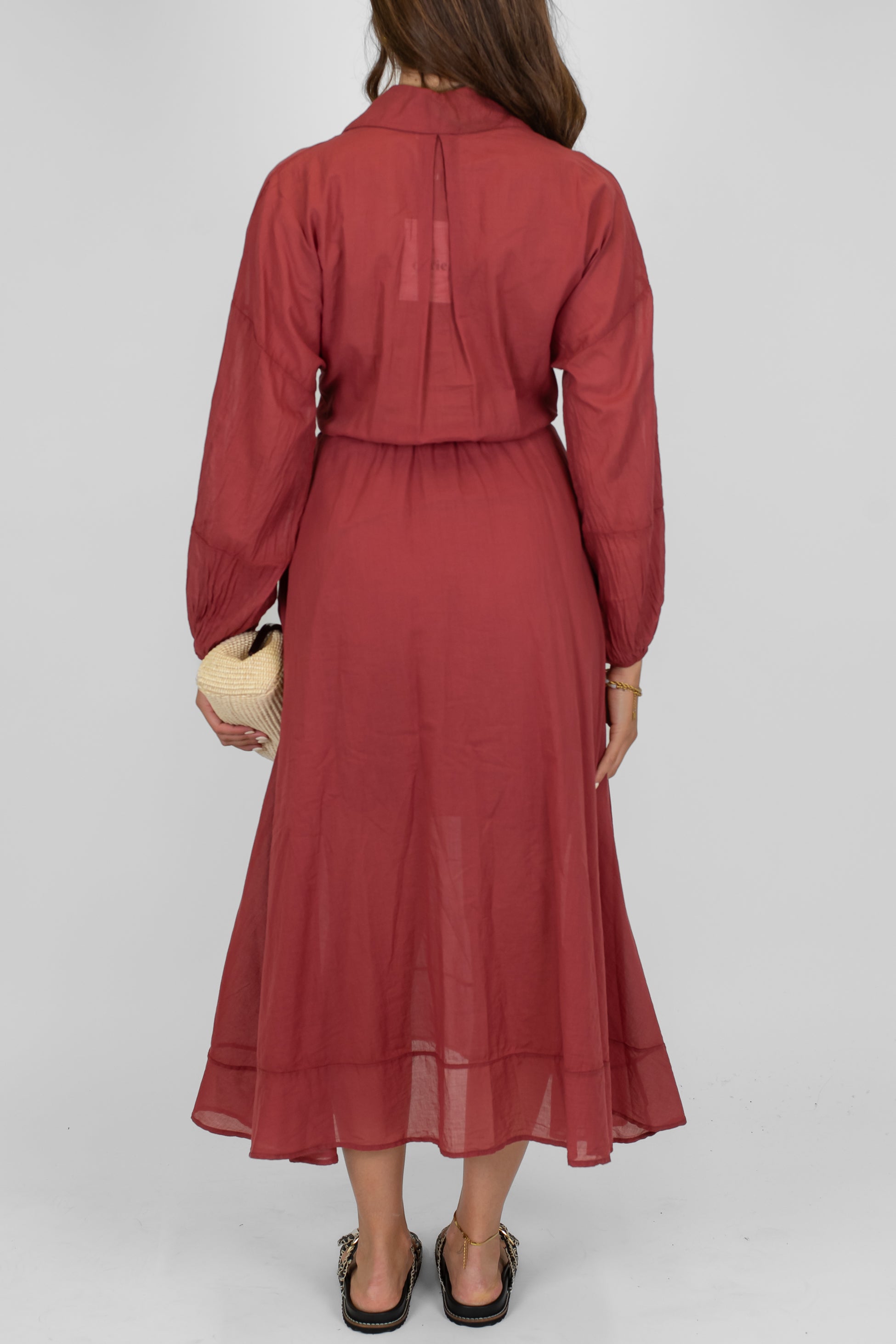 Dixie - Abito lungo ad incrocio in mussola di cotone con manica lunga e cintura in corda