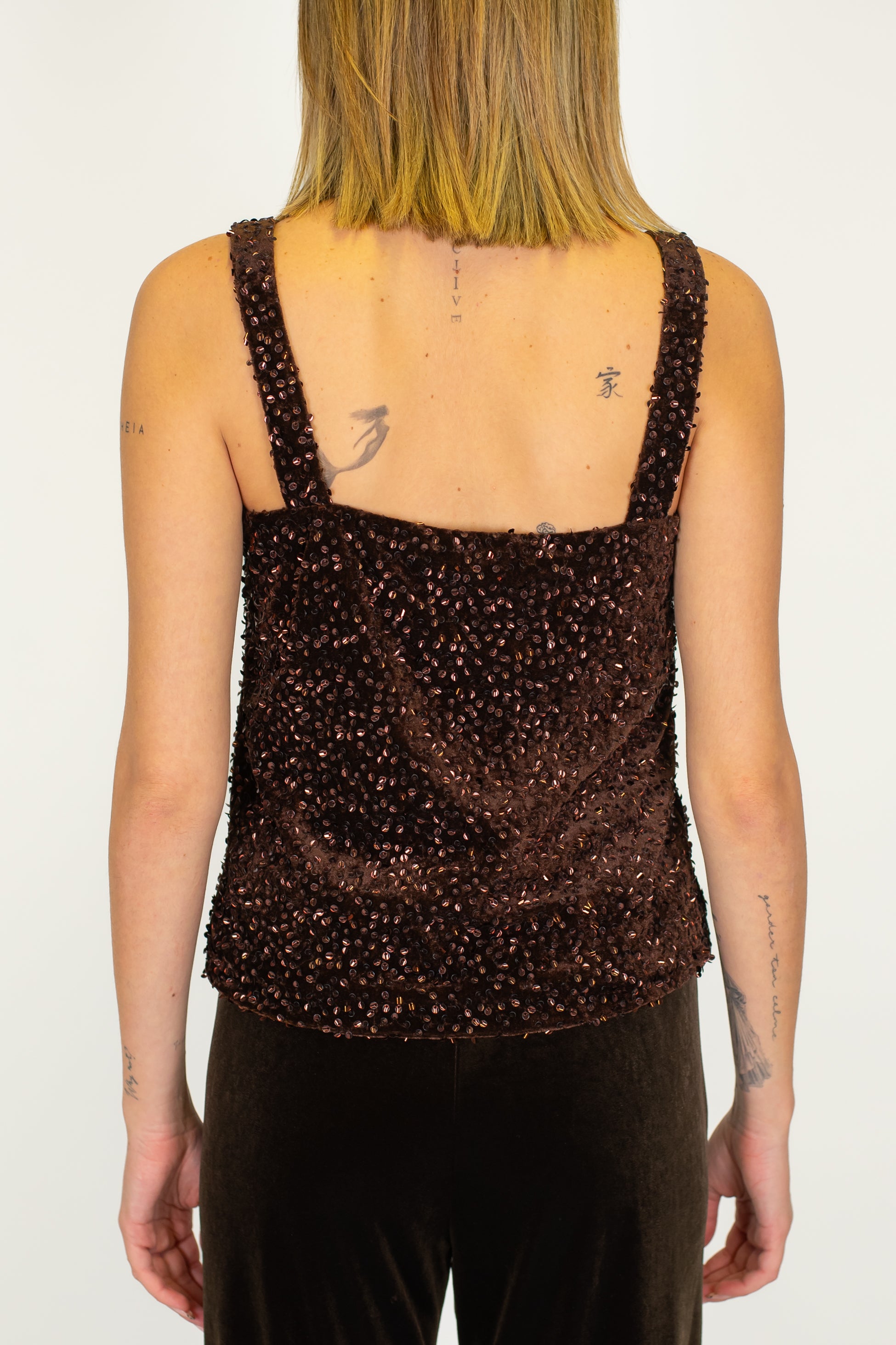 Motel - Top con bretella in velluto con paillettes