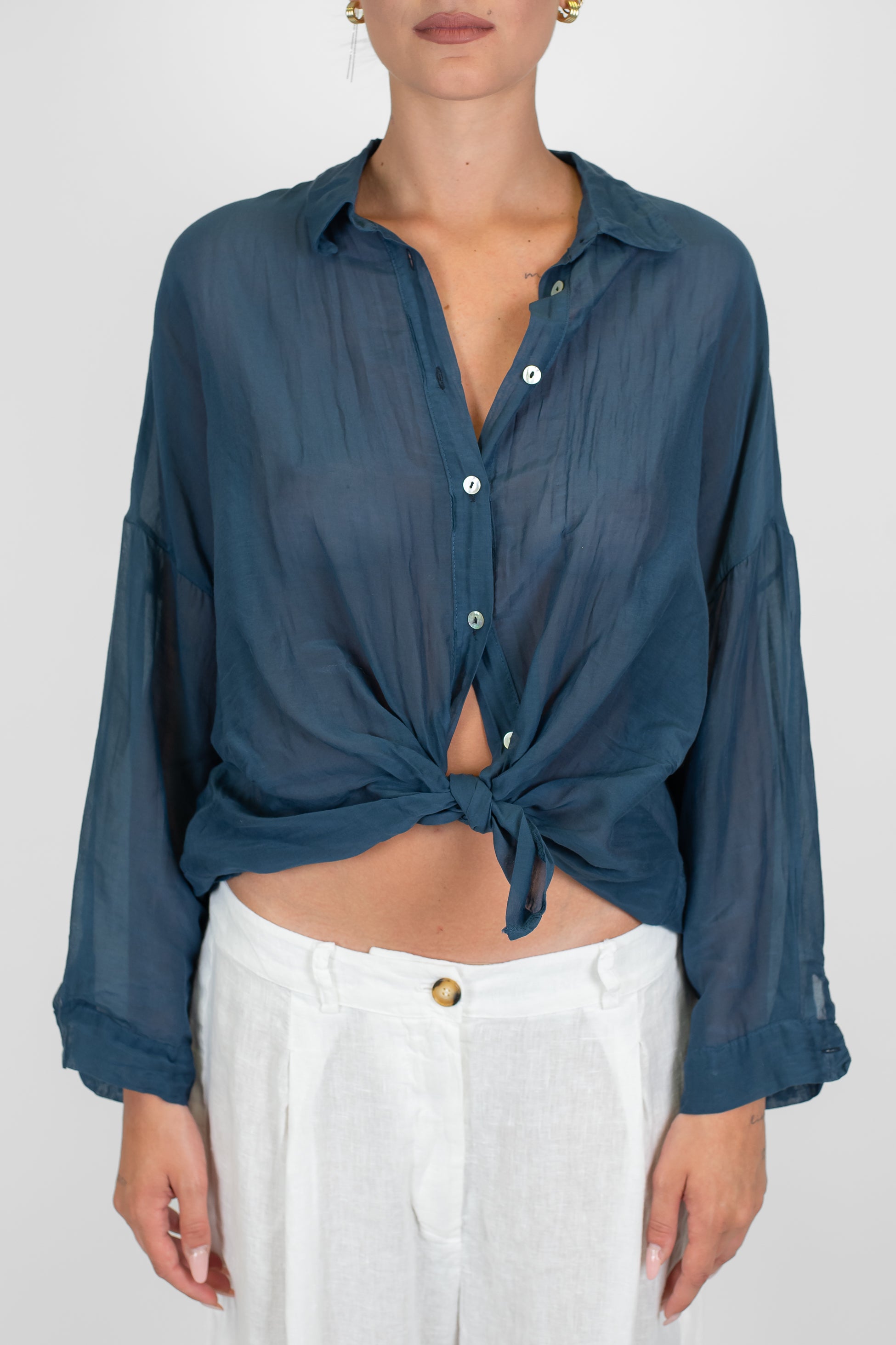 Motel - Camicia tinta unita in misto seta