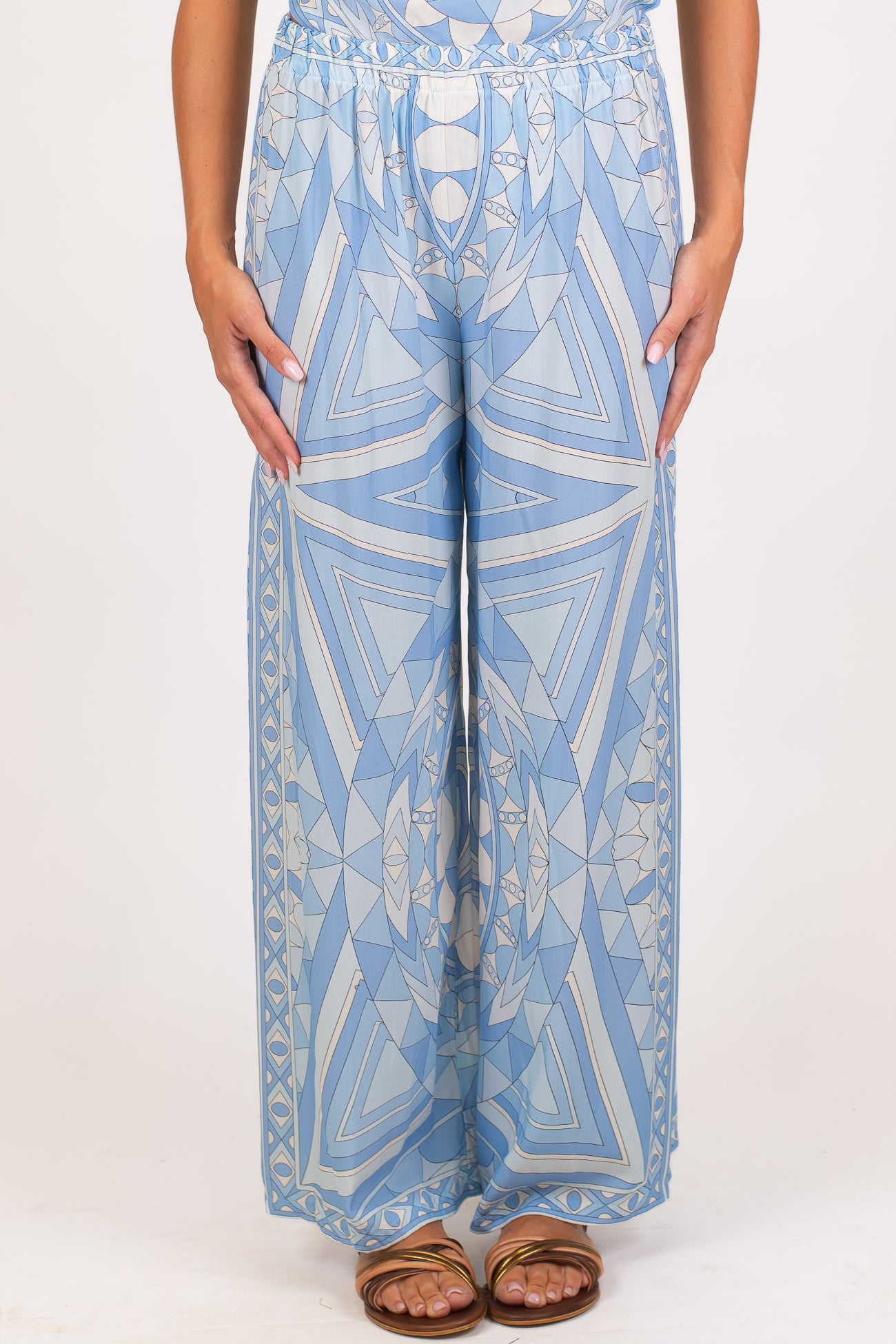 Tensione in - Coordinato fantasia in viscosa leggerta fascia e pantalone palazzo con elastico dietro