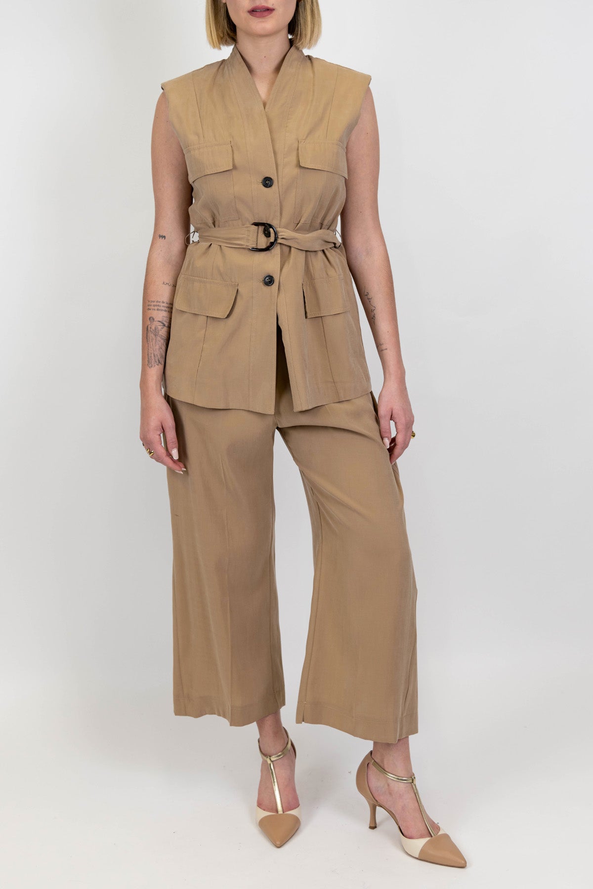 Maryley - Sahariana giromaniche in modal con cintura in tessuto