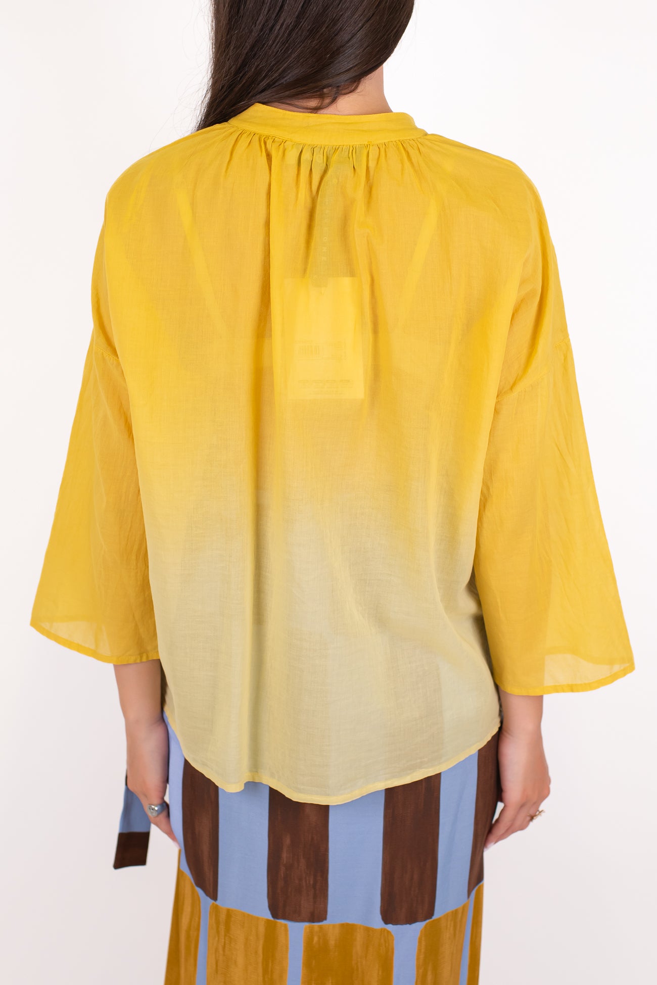 Haveone - Camicia fantasia sfumata in musssola di cotone con collo coreano e manicha tre quarti