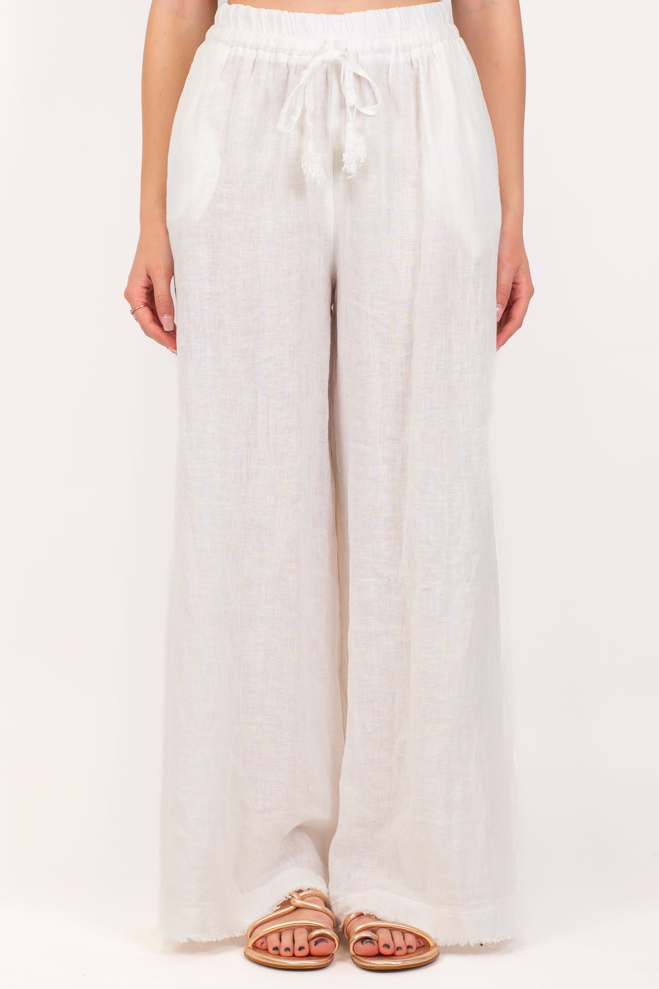 Motel - Pantalone palazzo in puro lino con coulisse