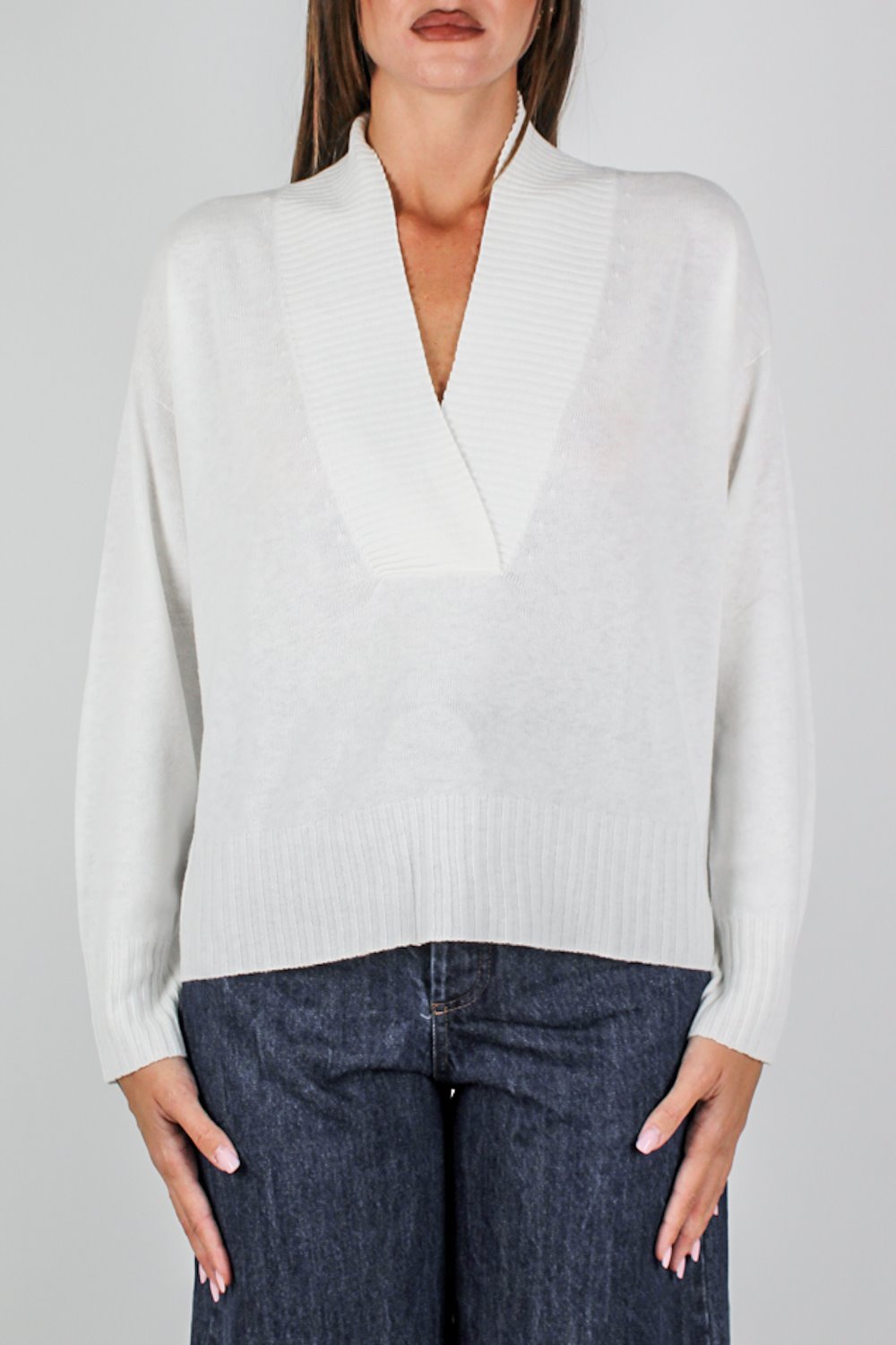 Maryley - Maglia a scatola con scollo a V in misto lana