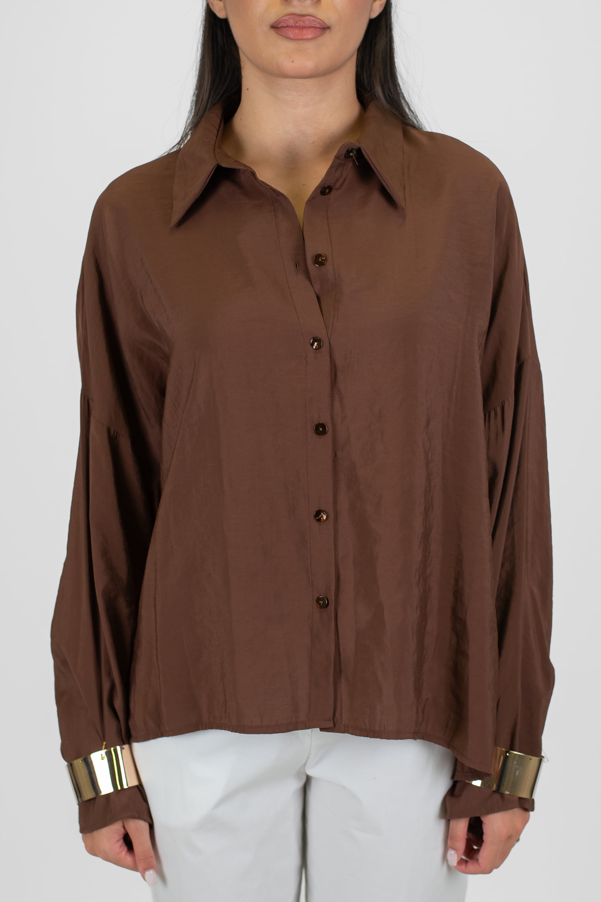 Haveone - Camicia tinta unita in modal con bracciali ai polsi