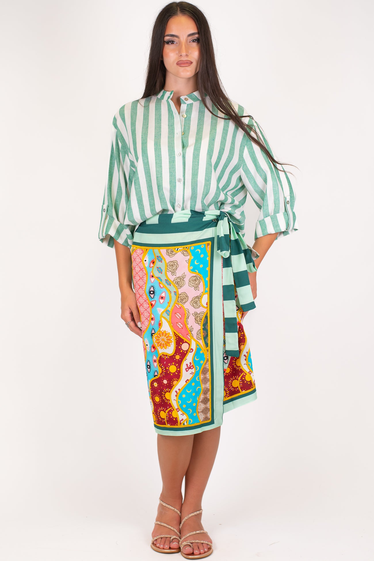 Dixie - Gonna pareo in viscosa leggera fantasia multicolor
