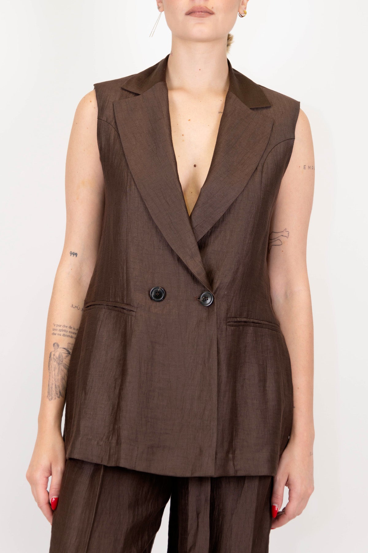 Maryley - Maxi gilet doppiopetto in misto lino