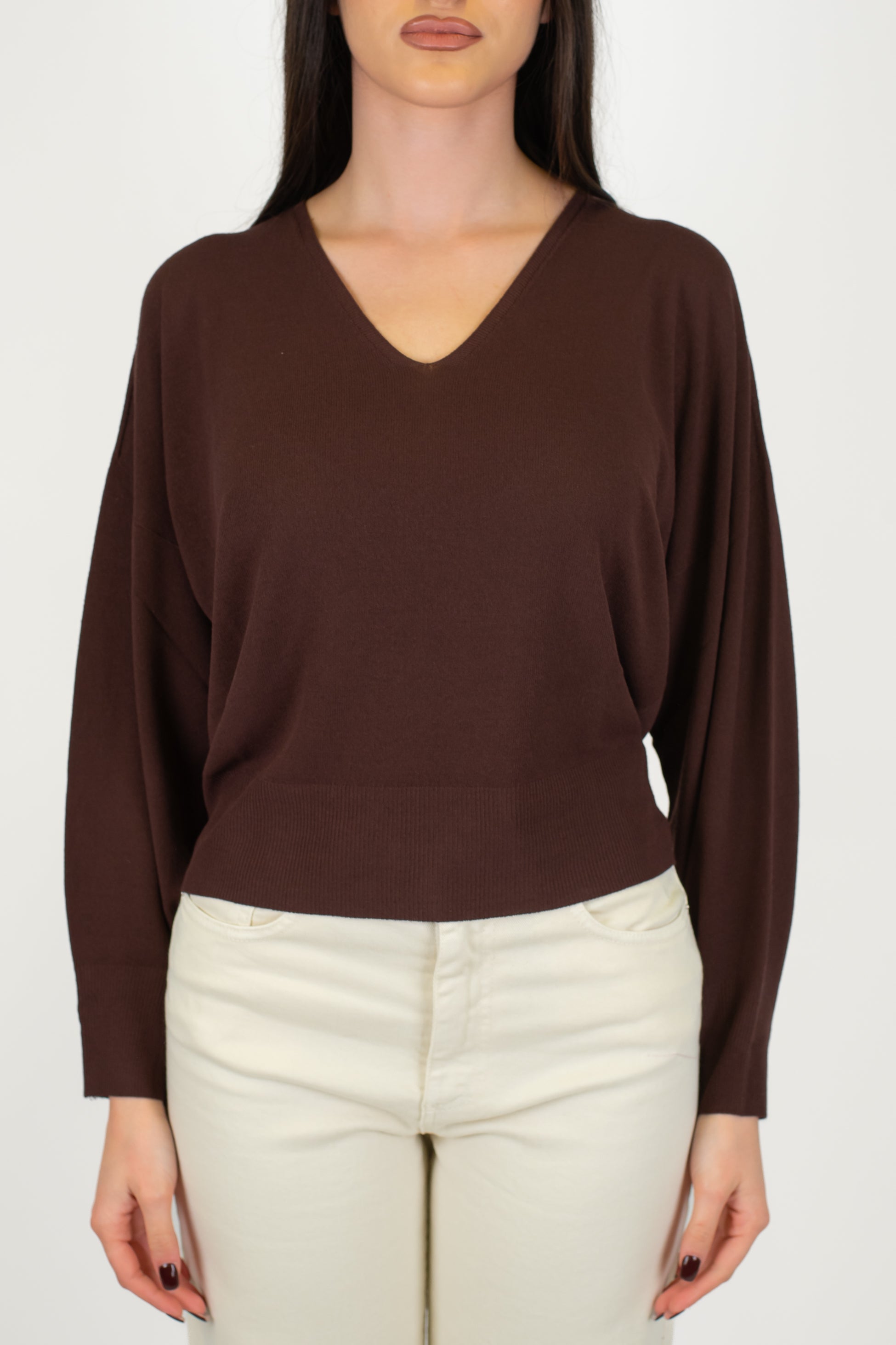 Kontatto - Maglia crop scollo a V in viscosa leggera