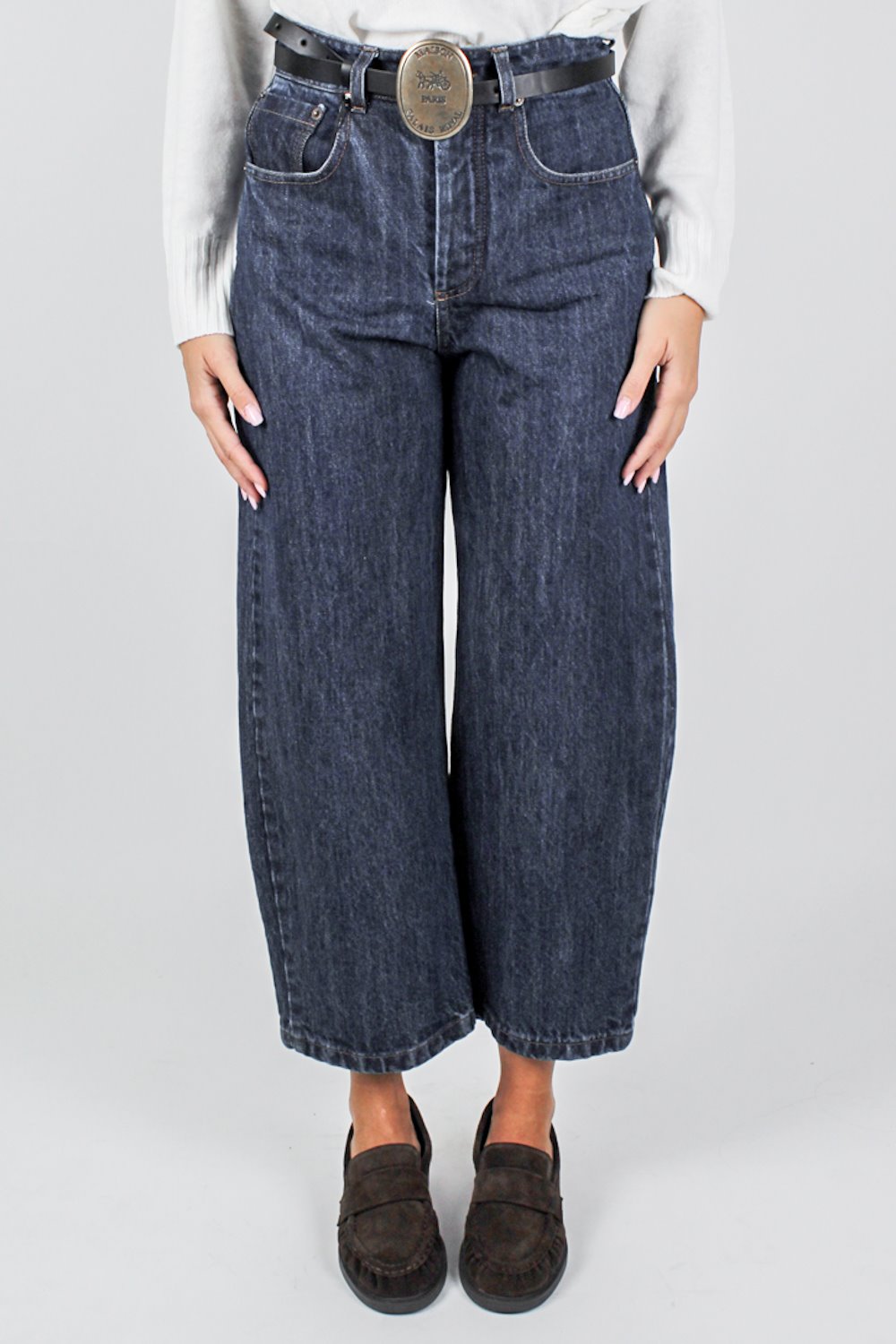 Tensione in - Jeans balloon crop lavaggio intermedio