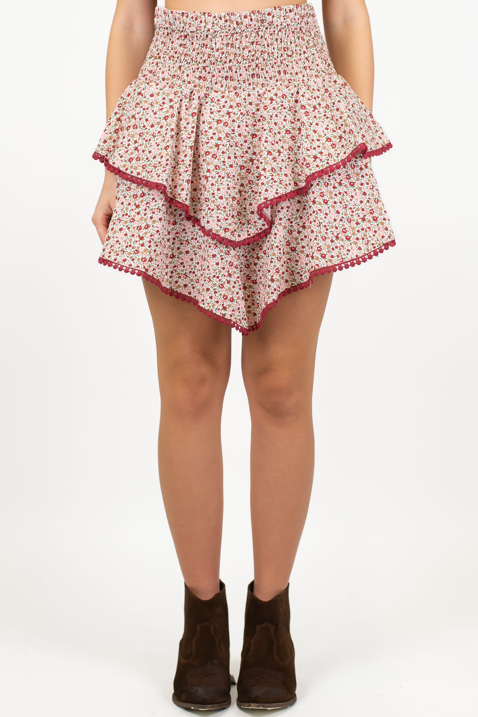 Motel - Gonna fantasia floreale con balze ed elastico in vita