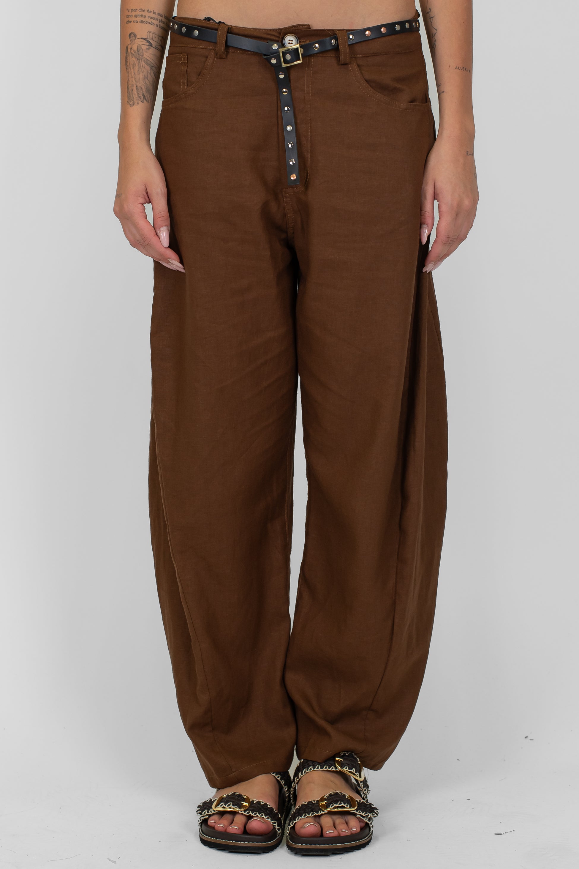 Tensione in - Pantalone balloon in viscosa/lino con cintura in vita