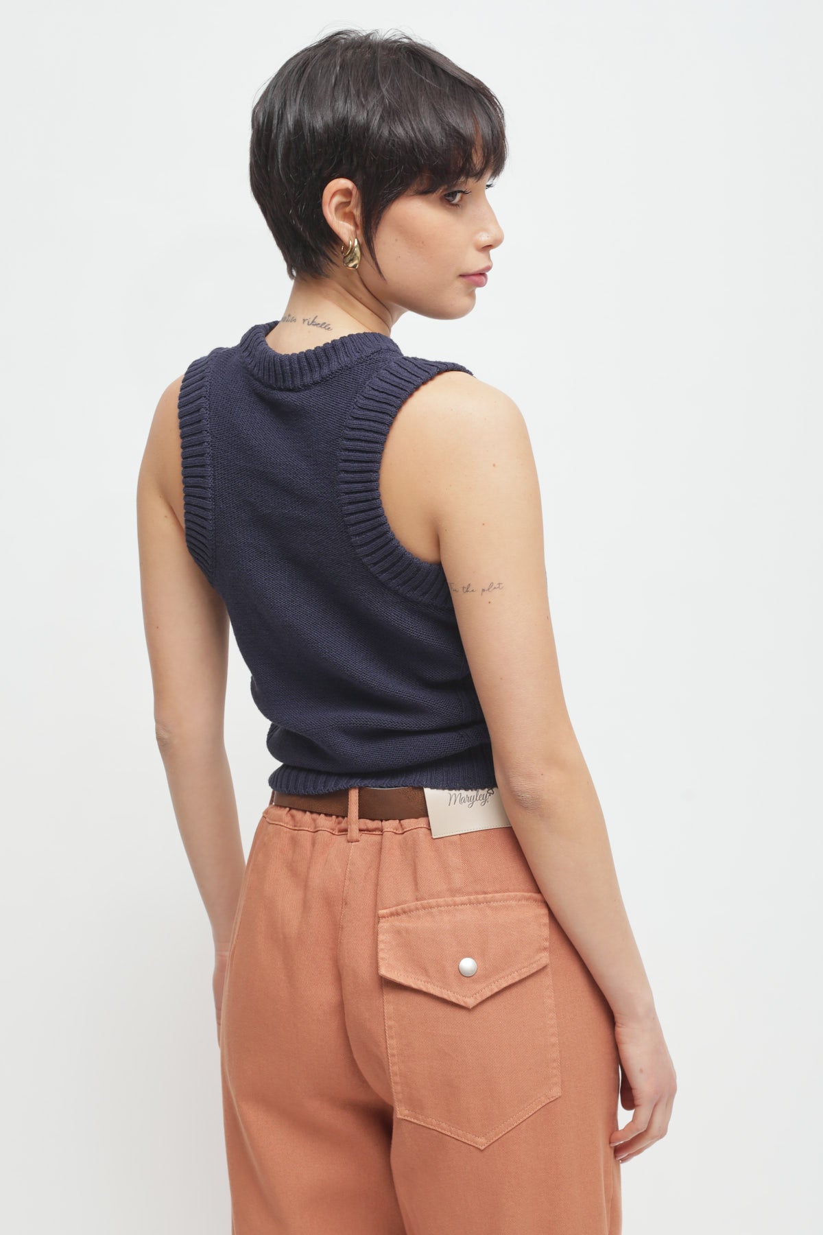 Maryley - Maglia giromaniche a costine in cotone