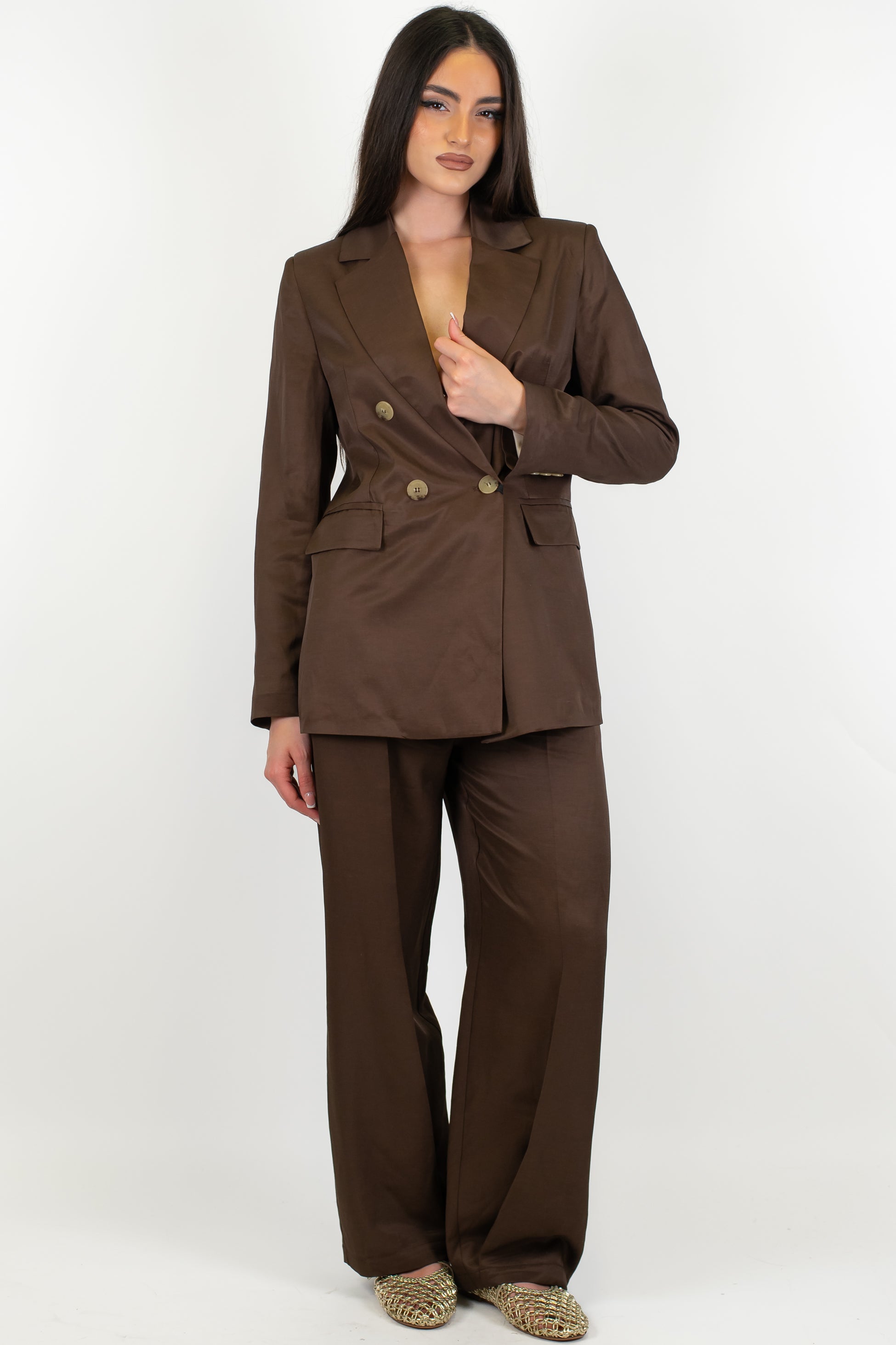 Maryley - Pantalone palazzo in misto lino