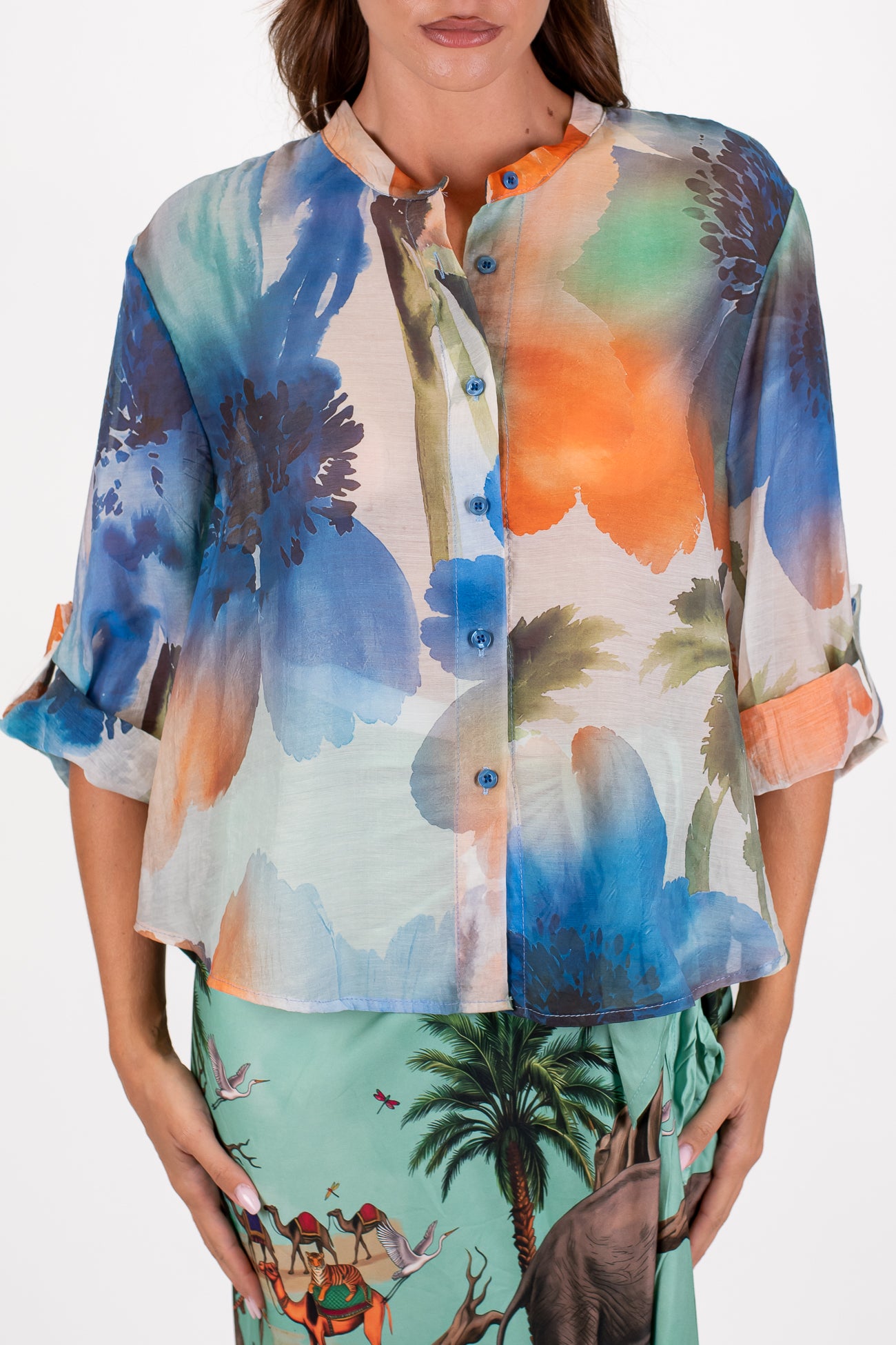 Haveone - Camicia fantasia floreale in lyocell