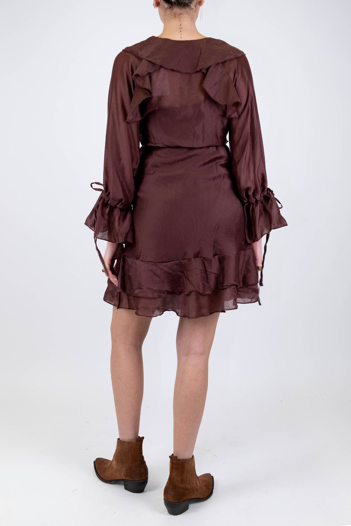 Motel - Abito corto in tencel con rouches e balze