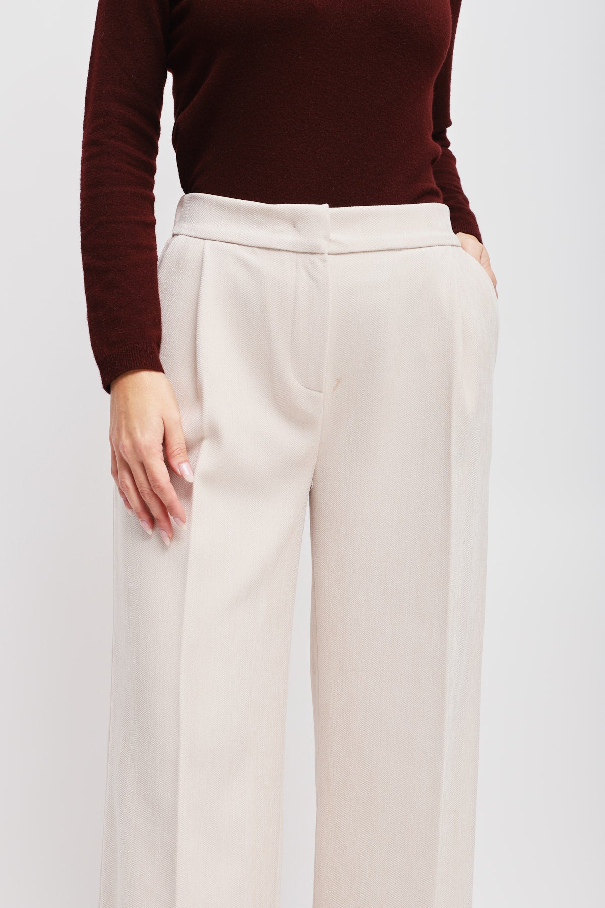 Maryley - Pantalone palazzo tessuto spigato in velluto con elastico sul retro