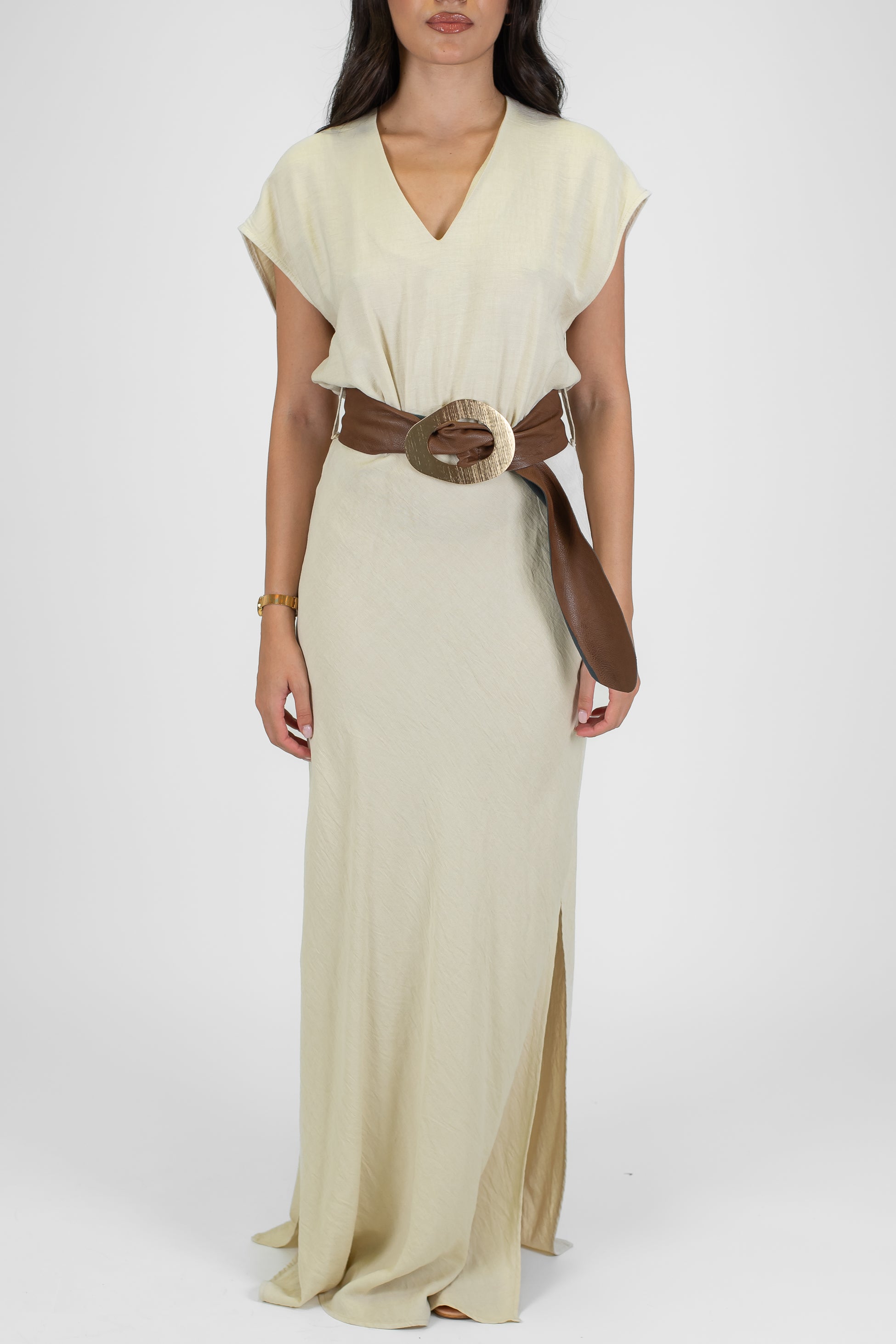 Tensione in - Abito lungo mezzamanica in viscosa leggera con scollo a V