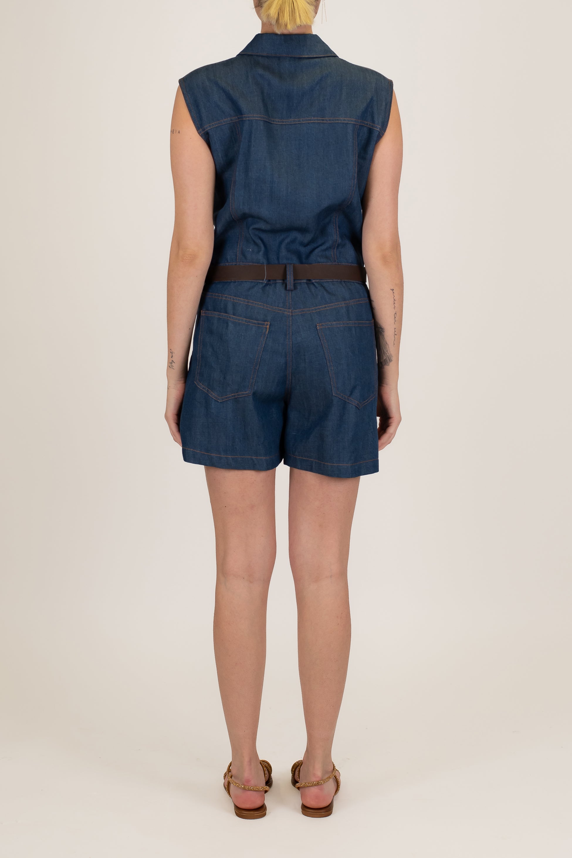 Tensione in - Tutina giromaniche in lyocell effetto denim