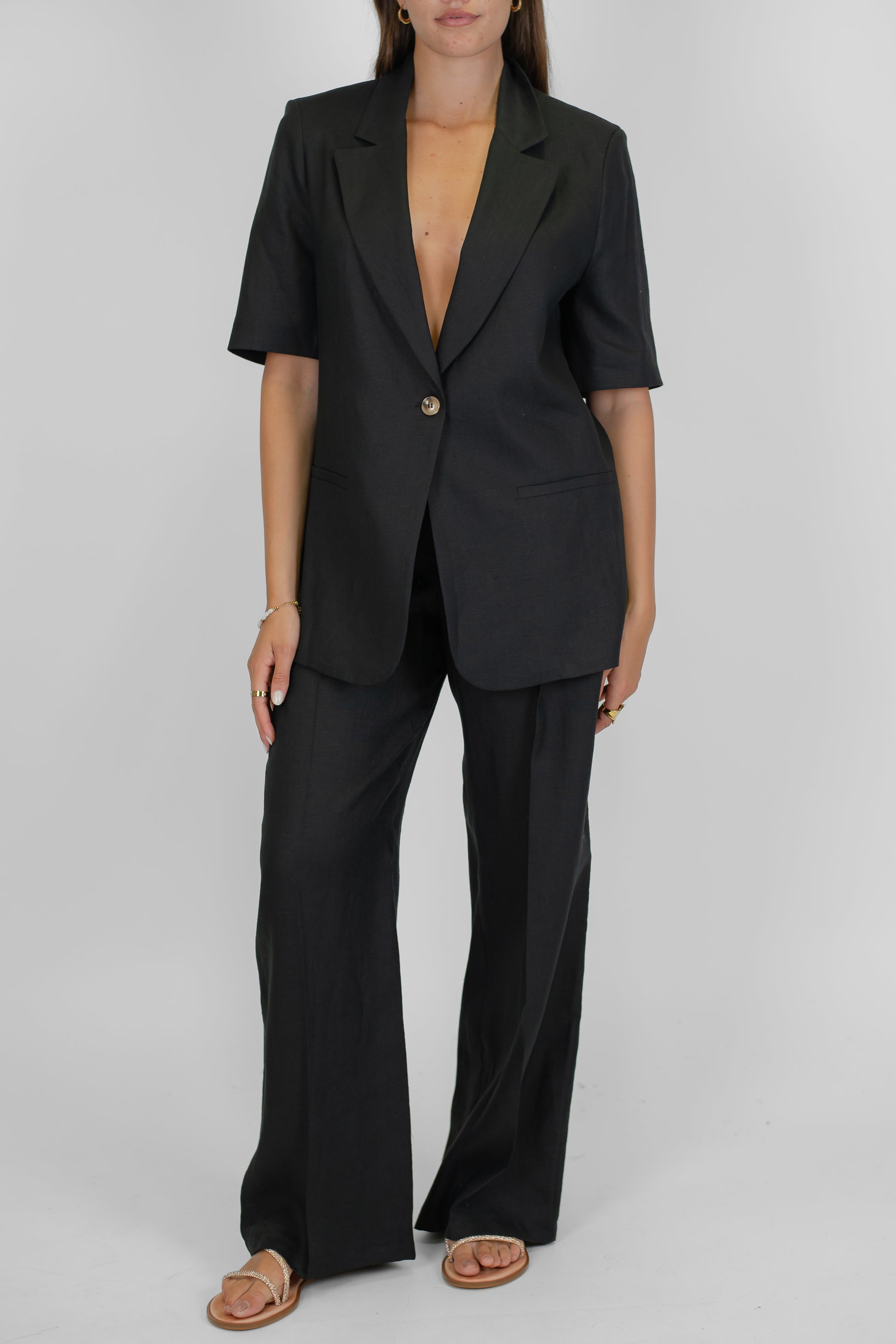 Tensione in - Pantalone palazzo in puro lino