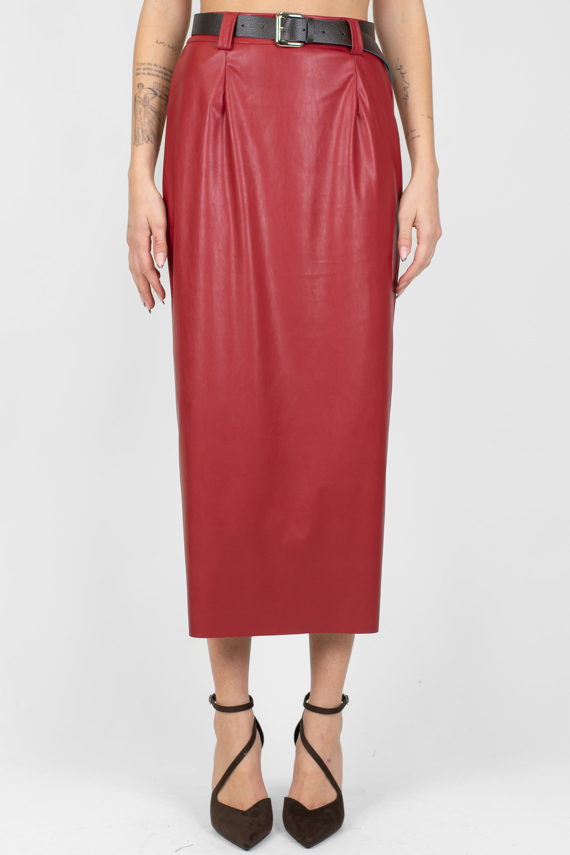 Haveone - Gonna longuette in ecopelle