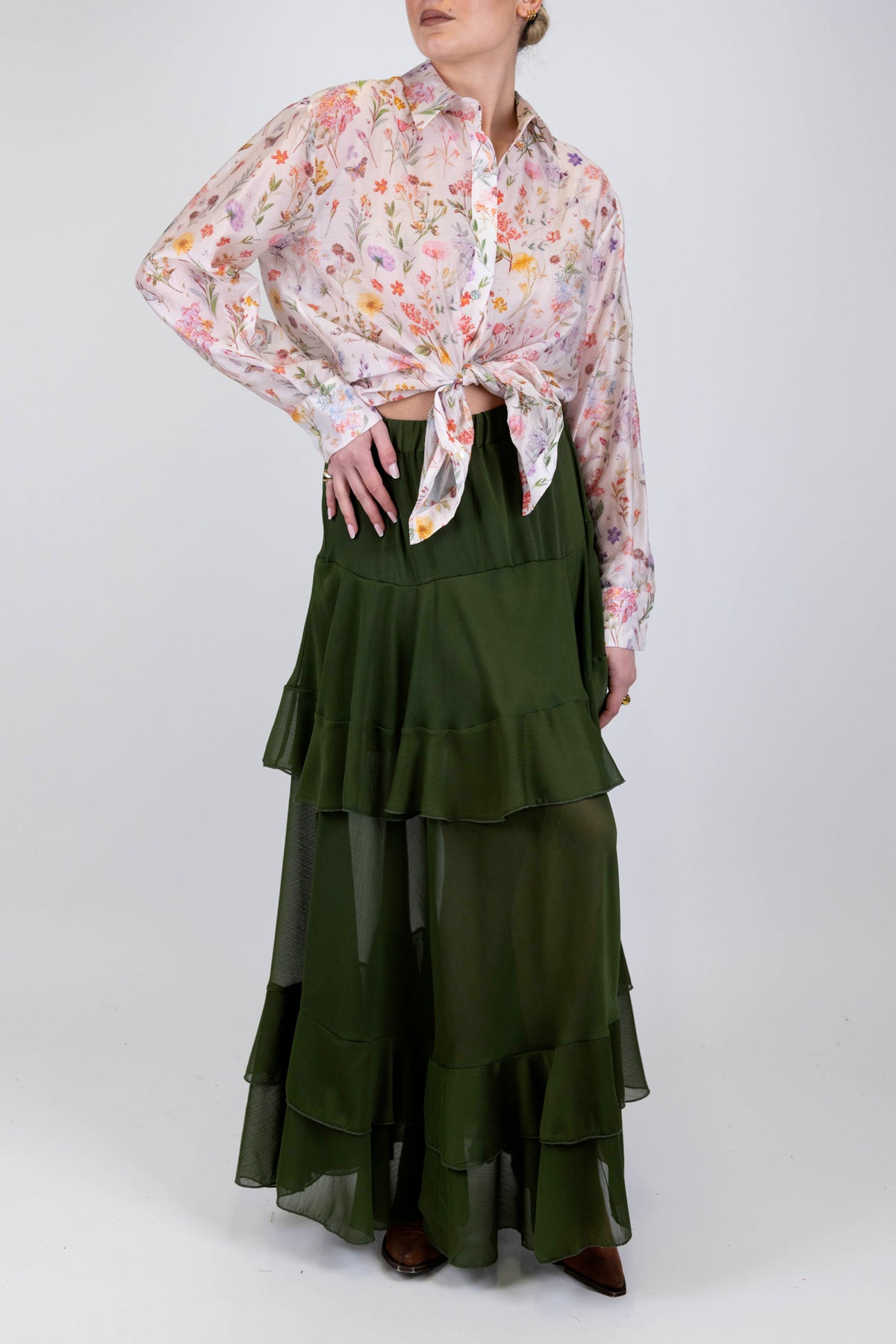 Haveone - Gonna con balze e fodera interna ed elastico in vita