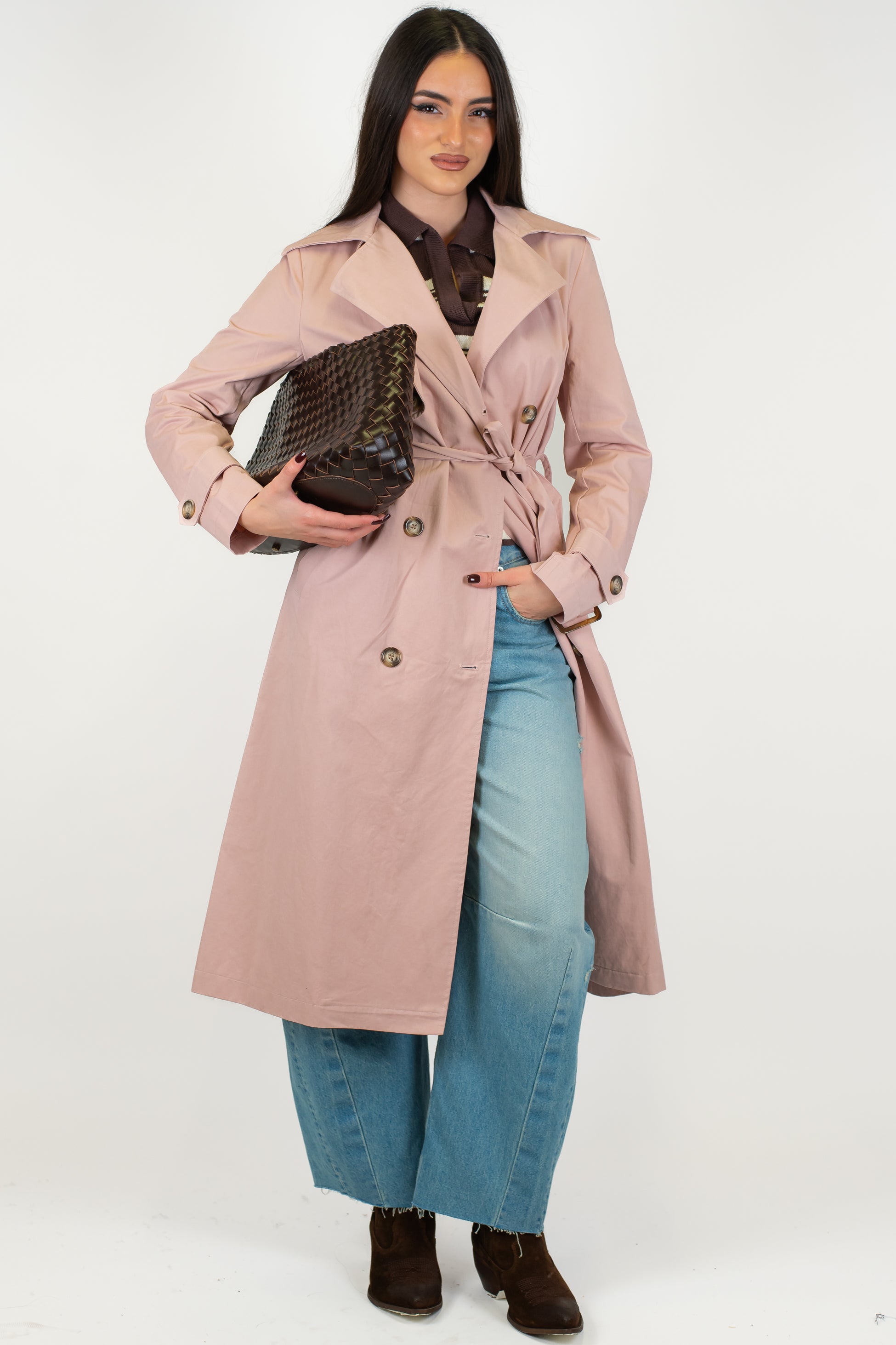 Tensione in - Trench lungo doppiopetto con cintura in tessuto