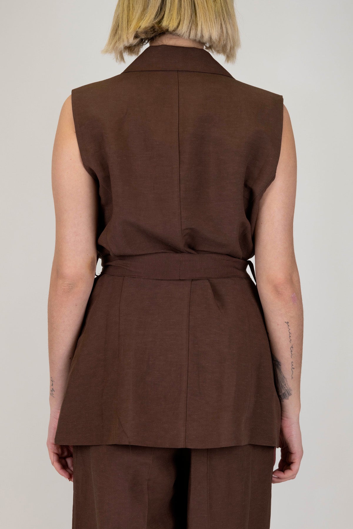 Motel - Giacca giromaniche in misto lino con cintura in tessuto