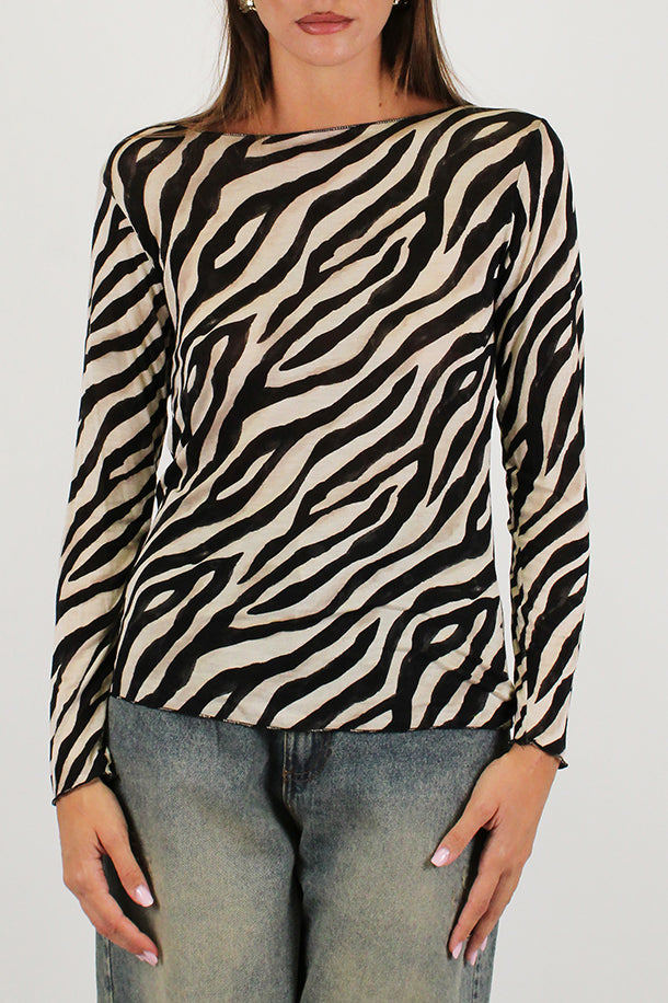 Haveone - Maglia basic scollo barca in misto viscosa/lana fantasia zebrata