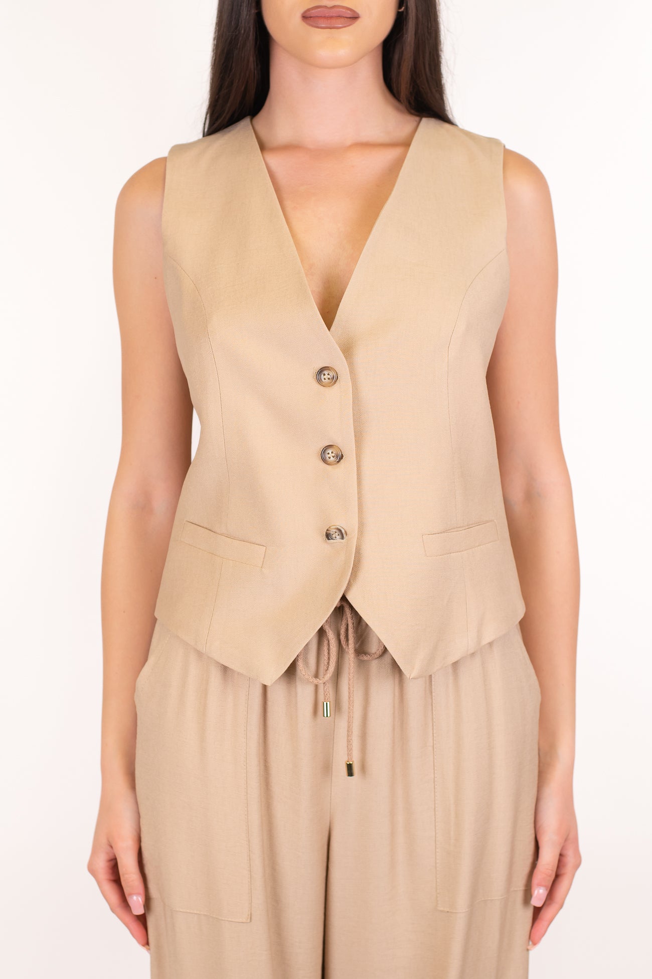 Dixie - Coodinato in viscosa leggera con gilet e pantalone cargo palazzo con coulisse