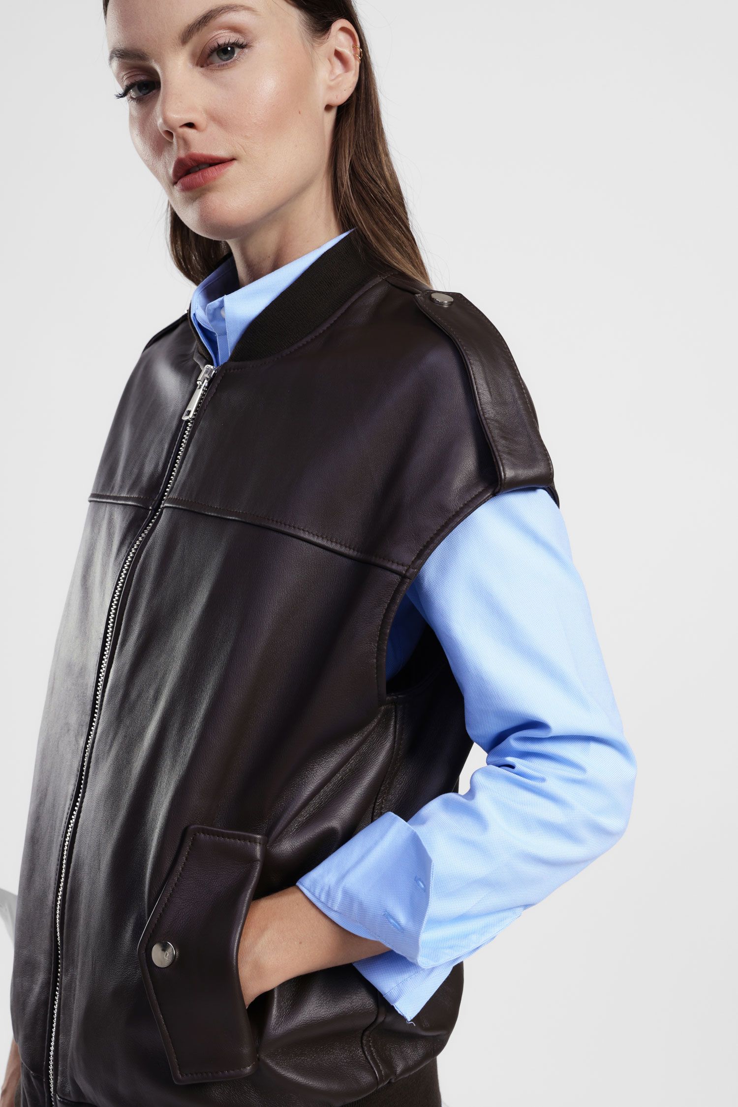 Dixie - Gilet 100% vera pelle con chiusura zip