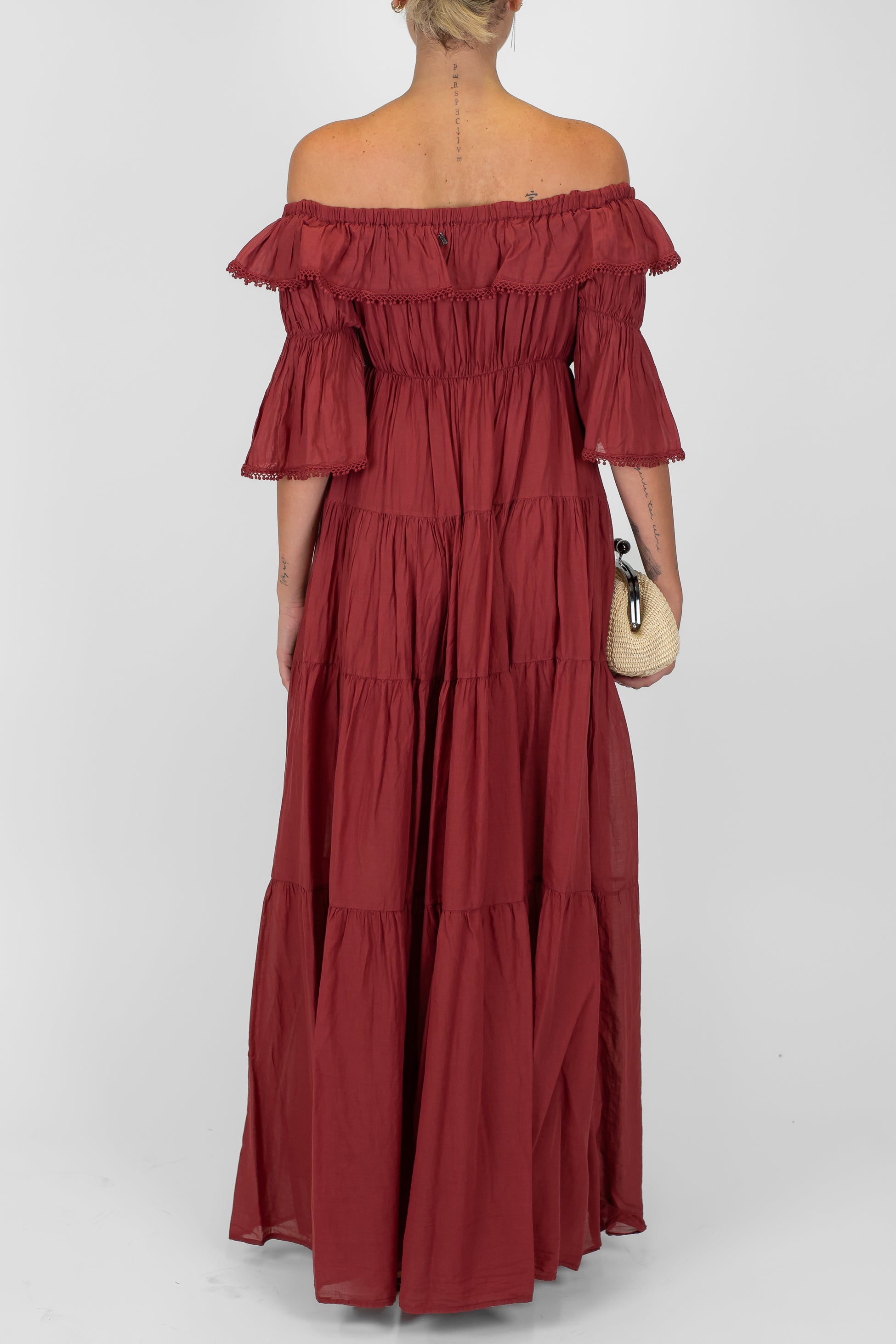 Dixie - Abito lungo in mussola di cotone con collo schiffer