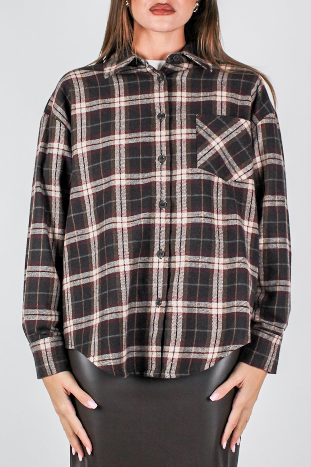 Motel - Camicia fantasia check con taschino