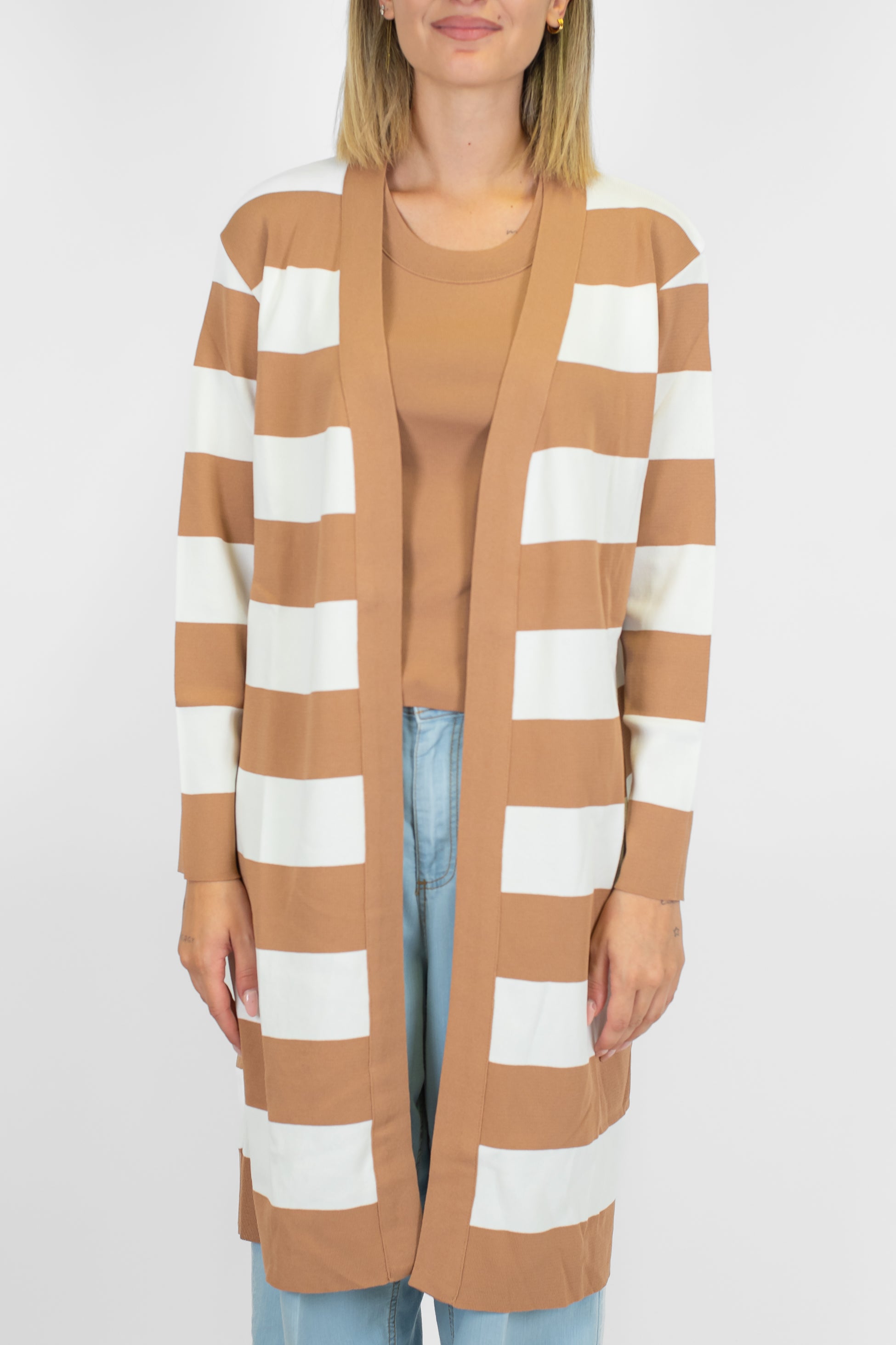 Tensione in - Cardigan fantasia a righe privo di bottoni