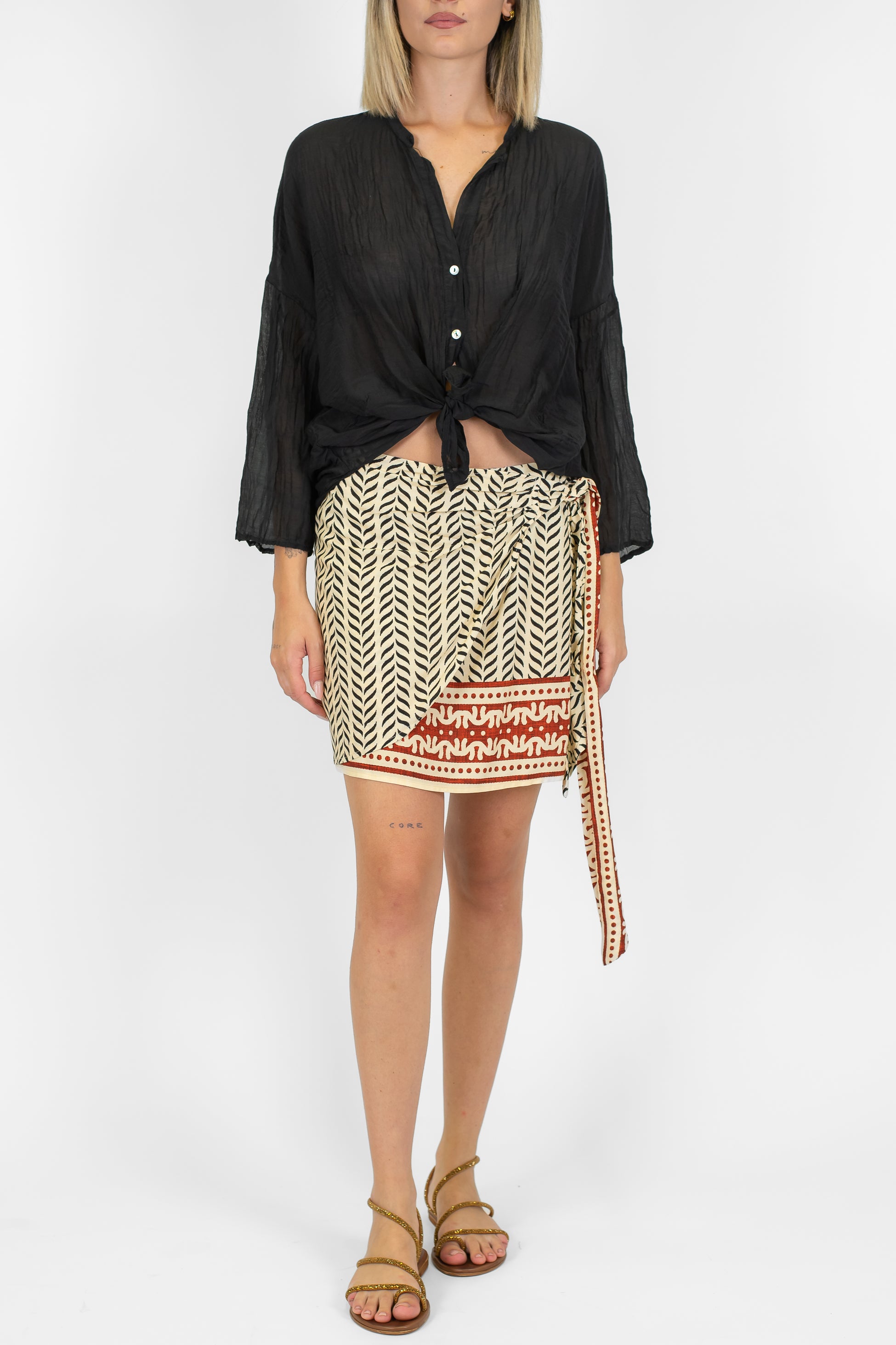 Haveone - Minigonna pareo a porafoglio fantasia zig zag a contrasto in viscosa