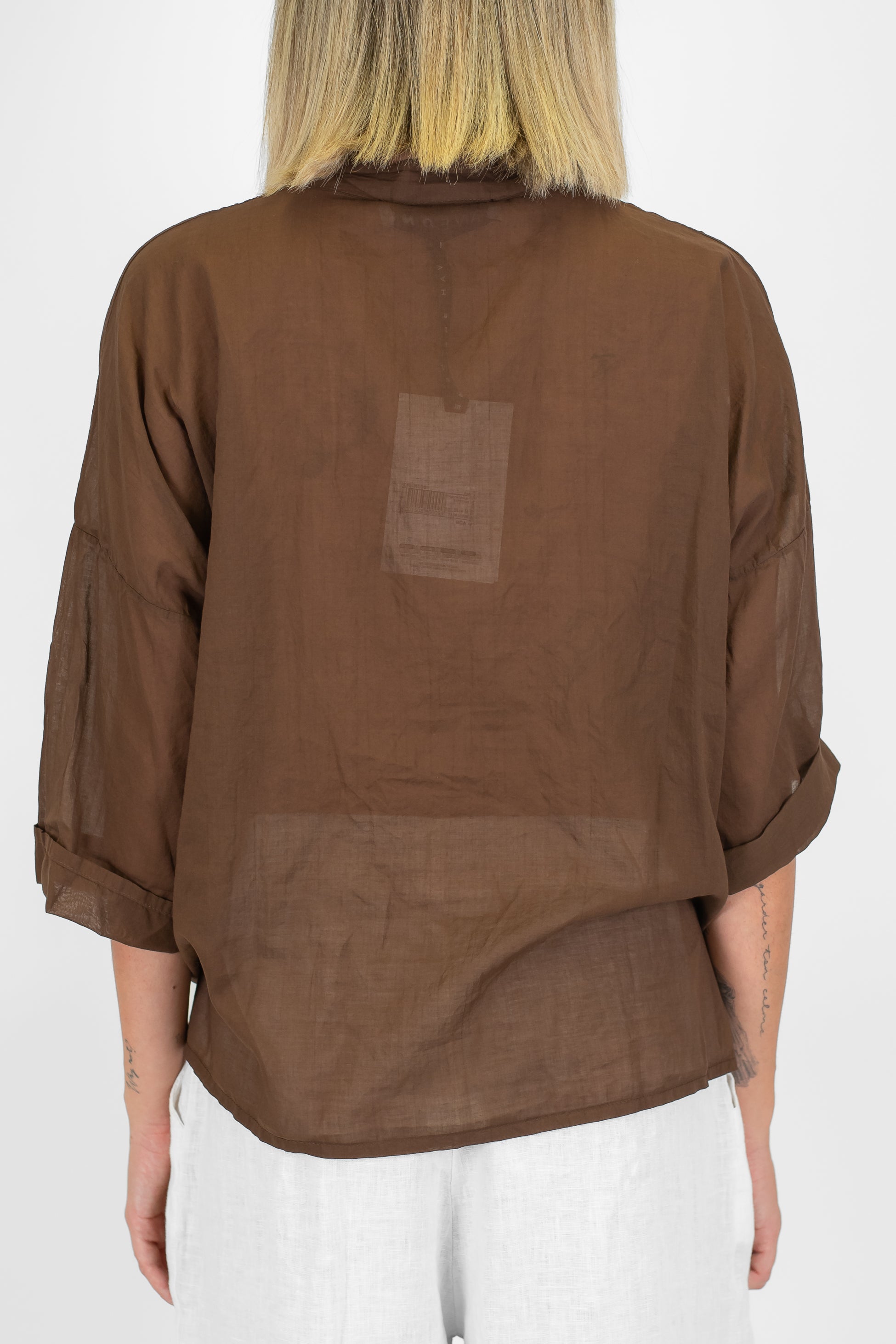 Haveone - Camicia in mussola di cotone con collo coreano e manica tre quarti