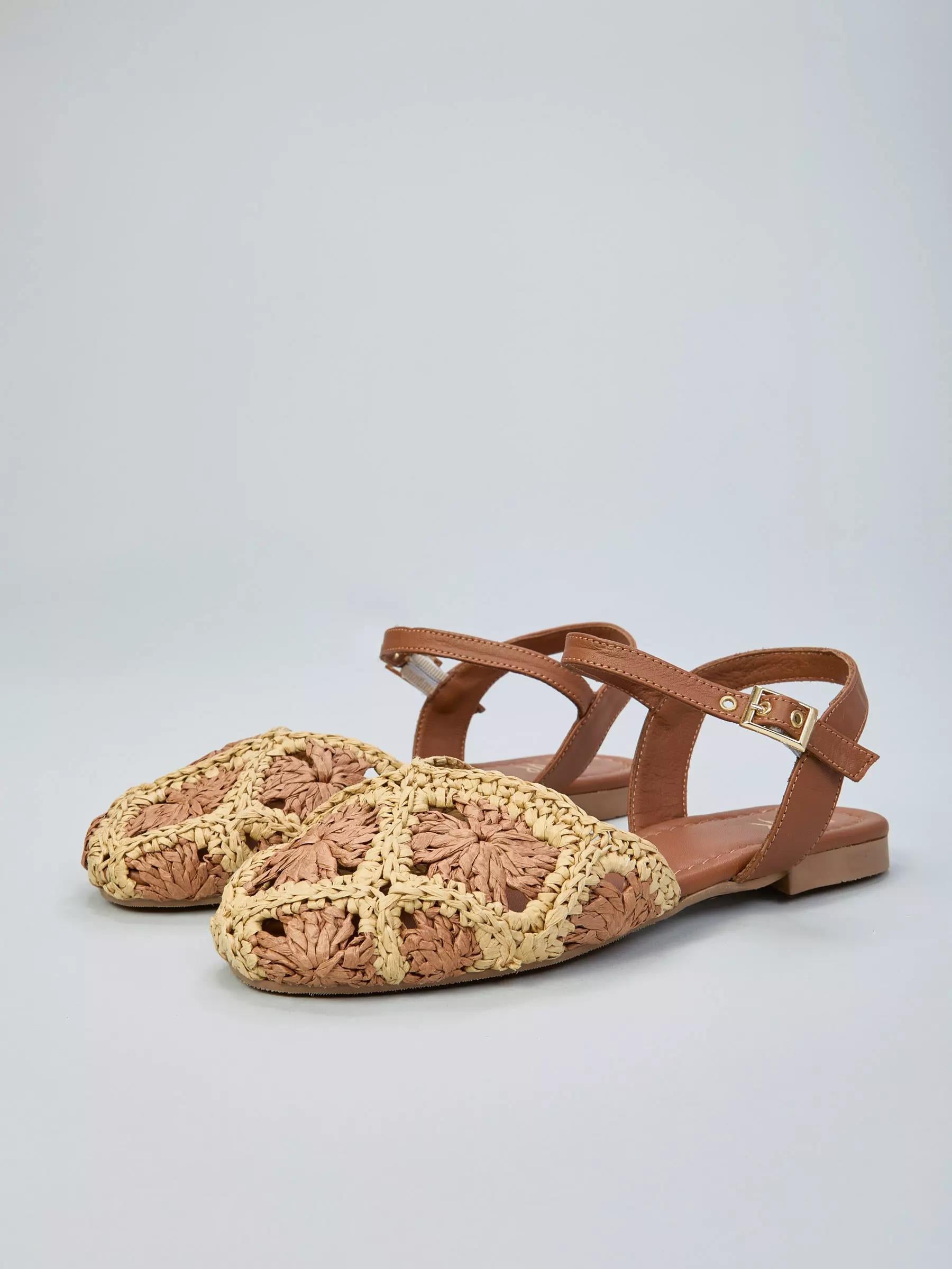 Ovyé - Slingback bassa in rafia con cinturino in pelle