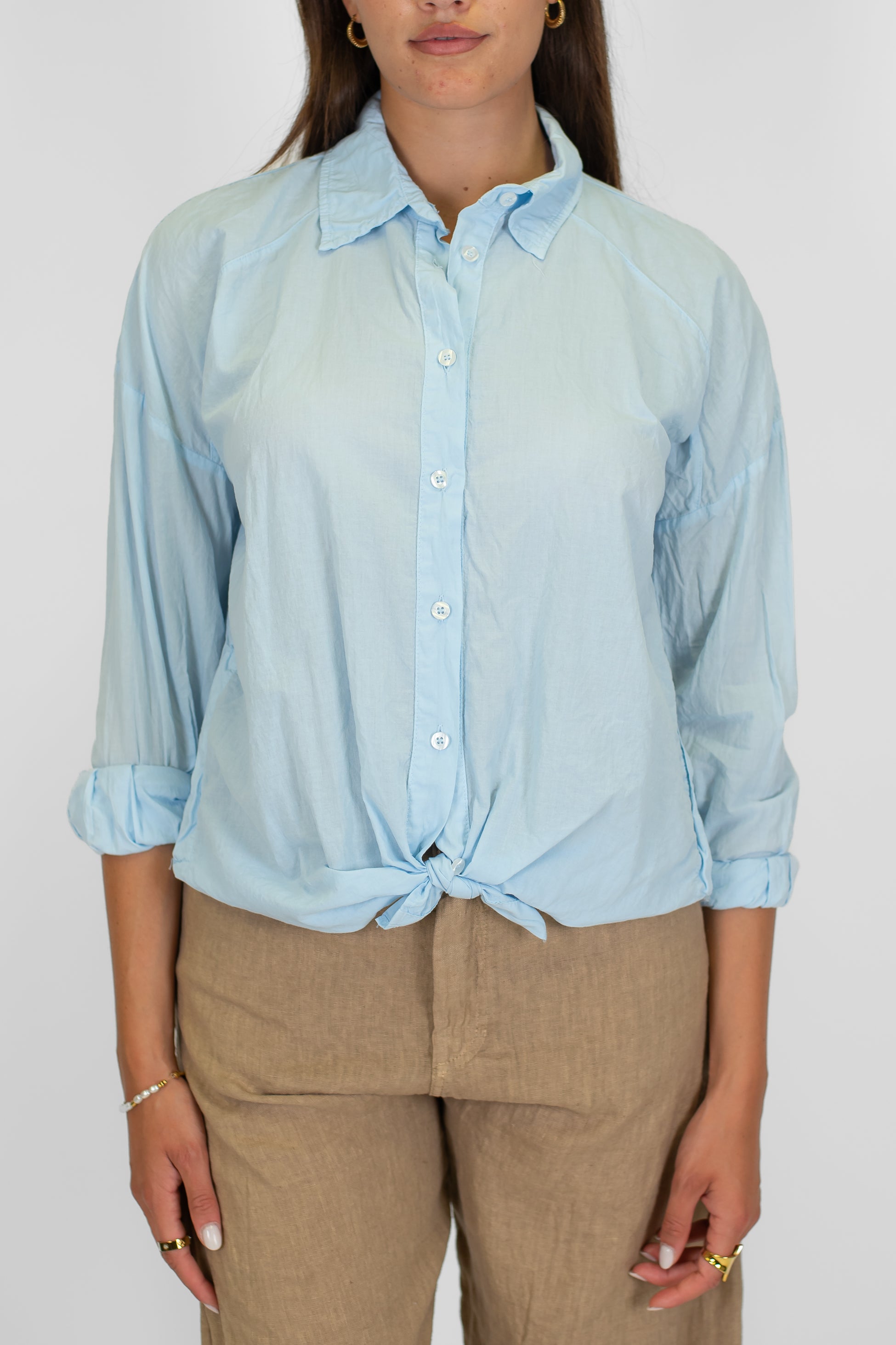 Dixie - Camicia tinta unita in cotone con nodo sul fondo