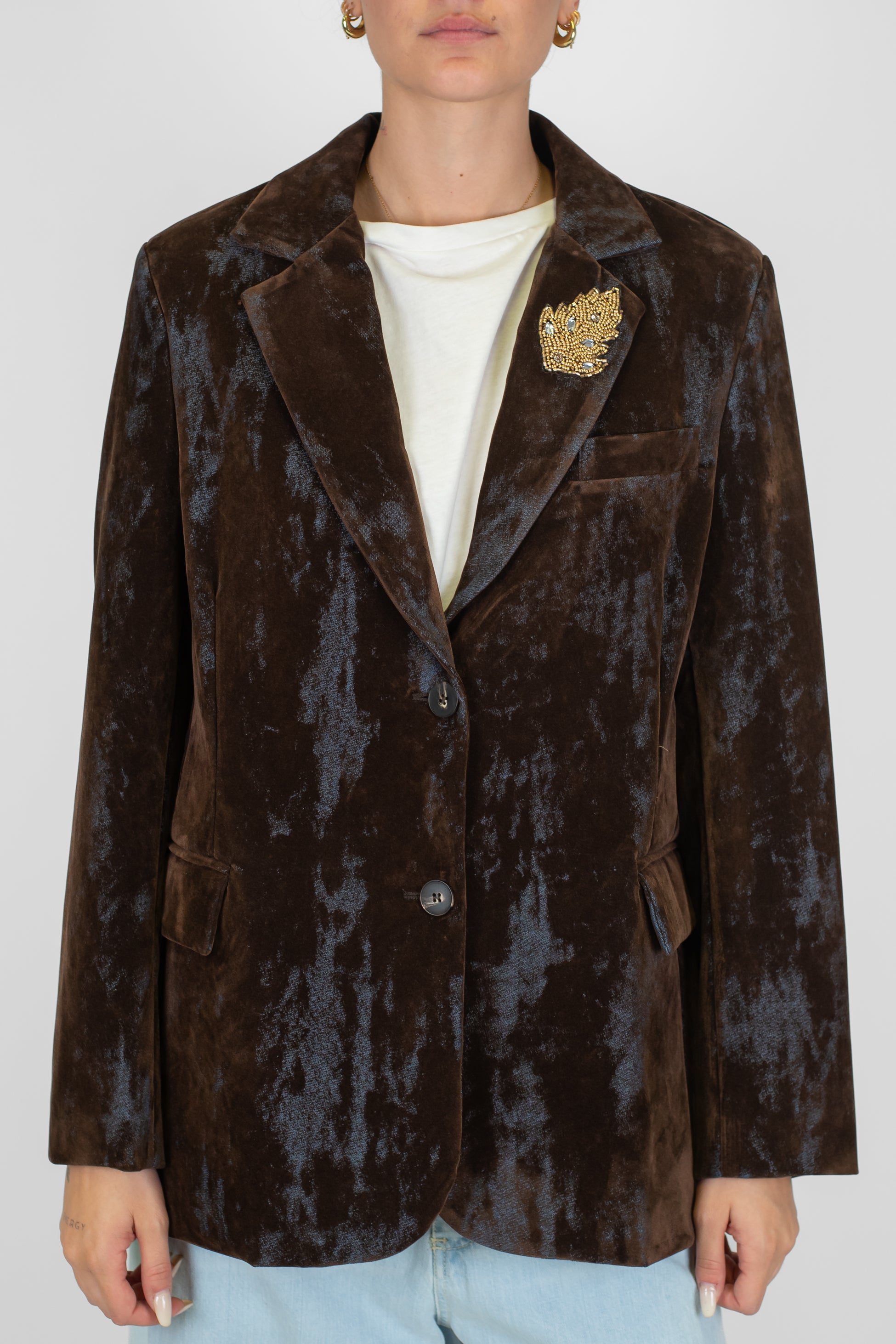 Motel - Giacca monopetto fantasia dirty con spilla gioiello su rever