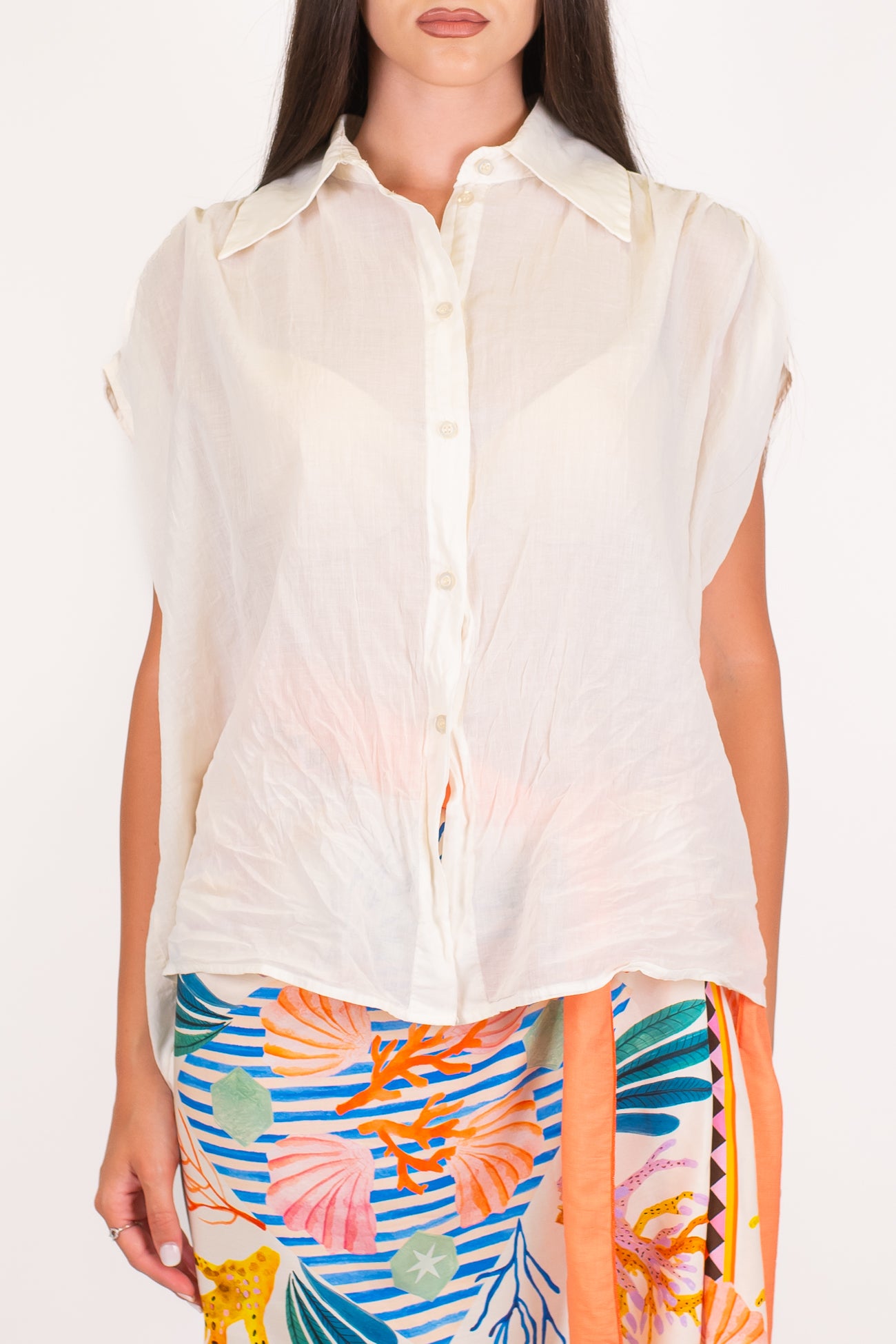 Tensione in - Camicia mezzamanica in mussola di cotone