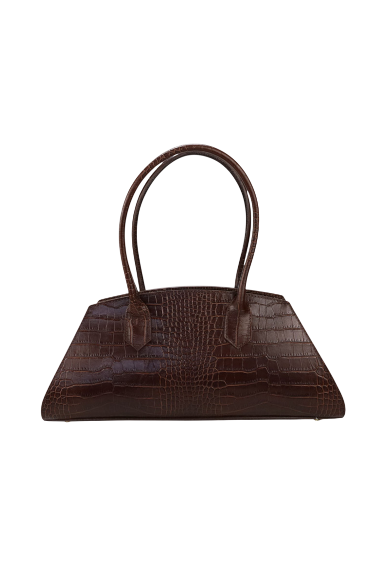 Borsa trapezio in pelle cocco con manici e tracolla