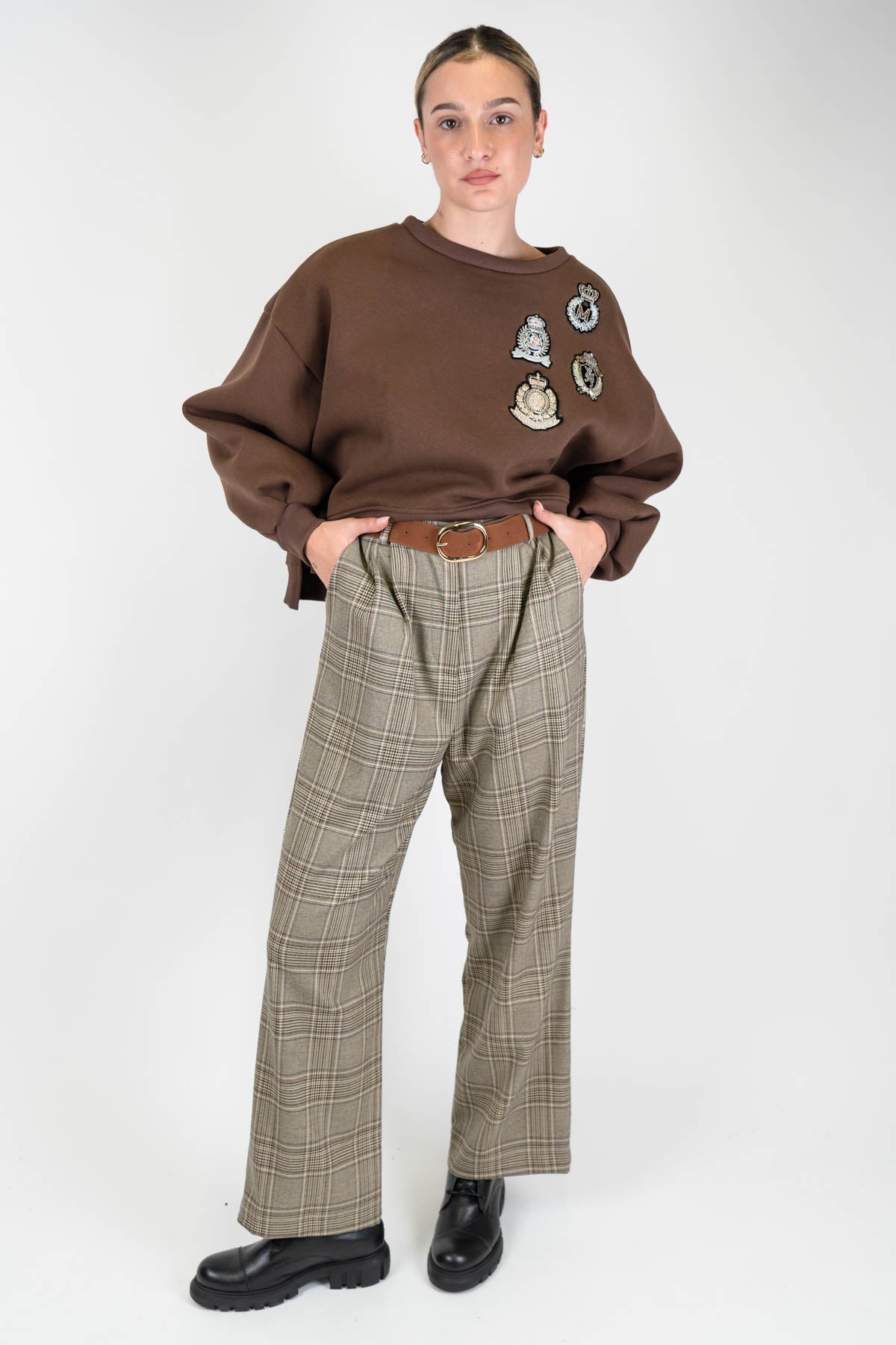 Dixie - Pantalone fantasia principe di galles con pinces