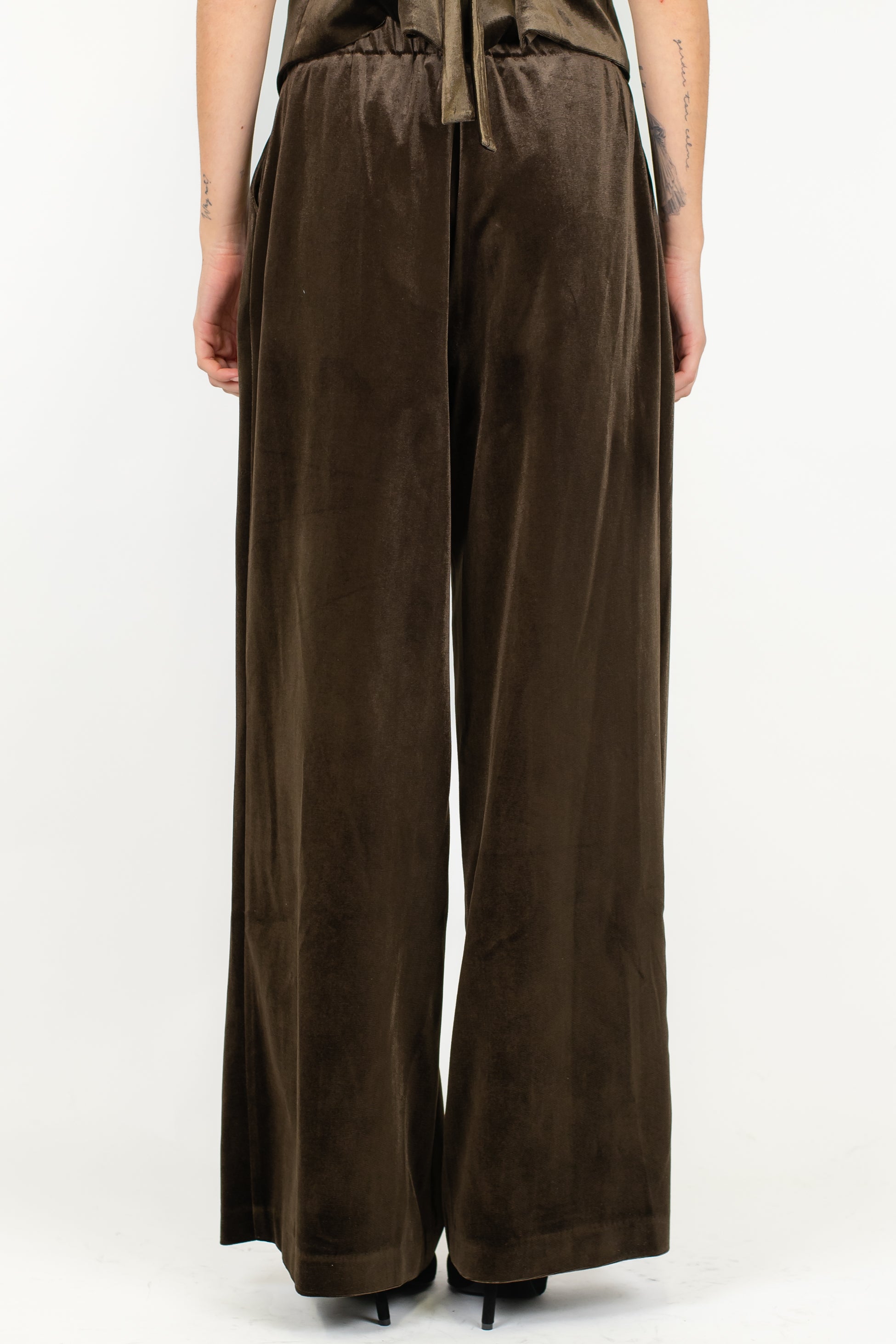 Dixie - Pantalone palazzo in velluto con pinces ed elastico sul retro