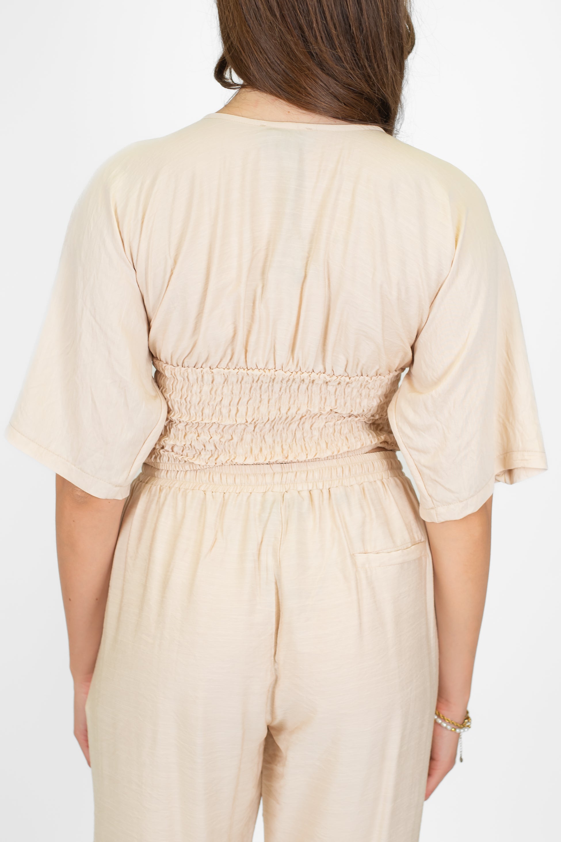 Maryley - Blusa mezzamanica in viscosa con scollo a V ed elastico sul fondo