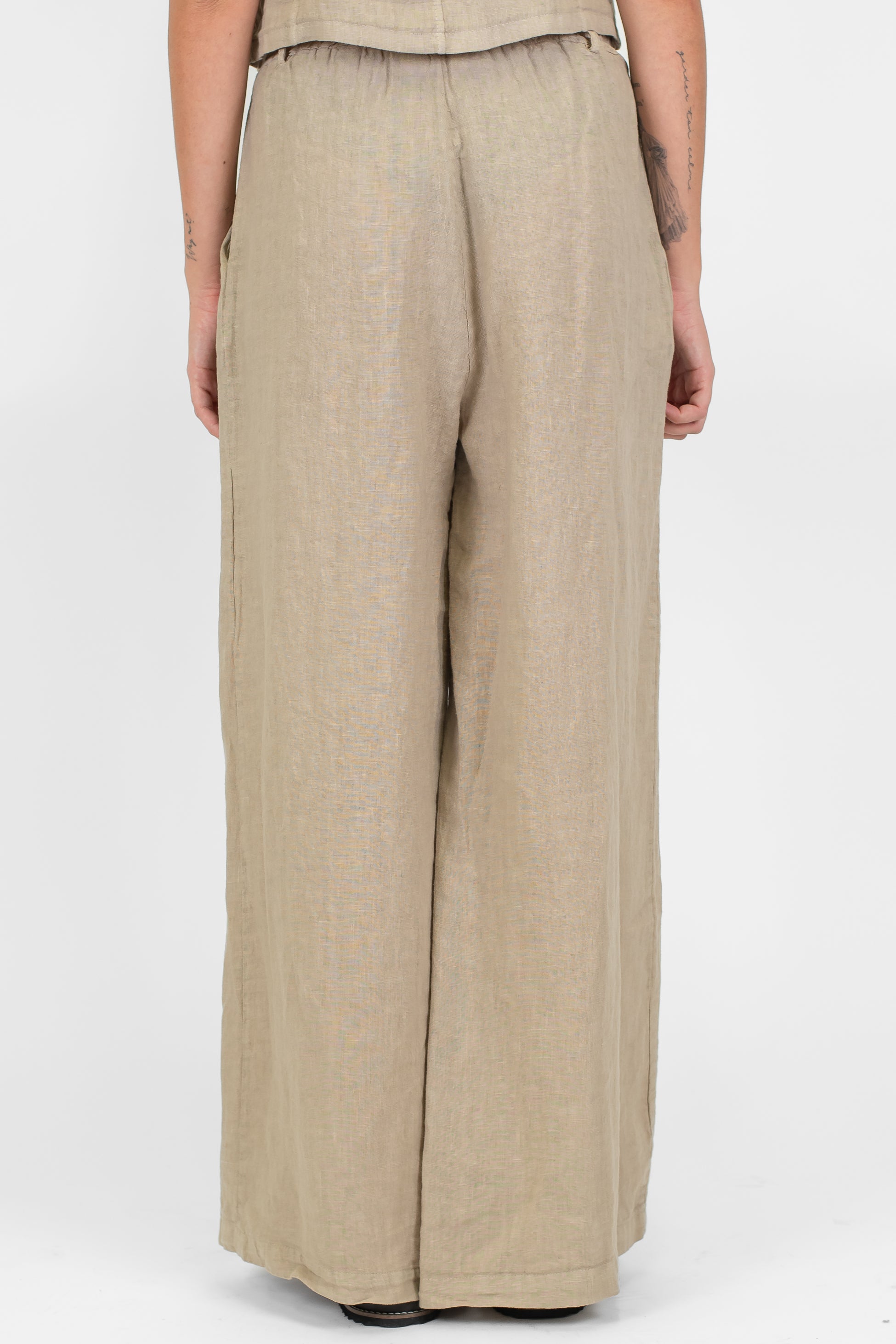 Haveone - Pantalone palazzo in puro lino con pinces ed elastico sul retro