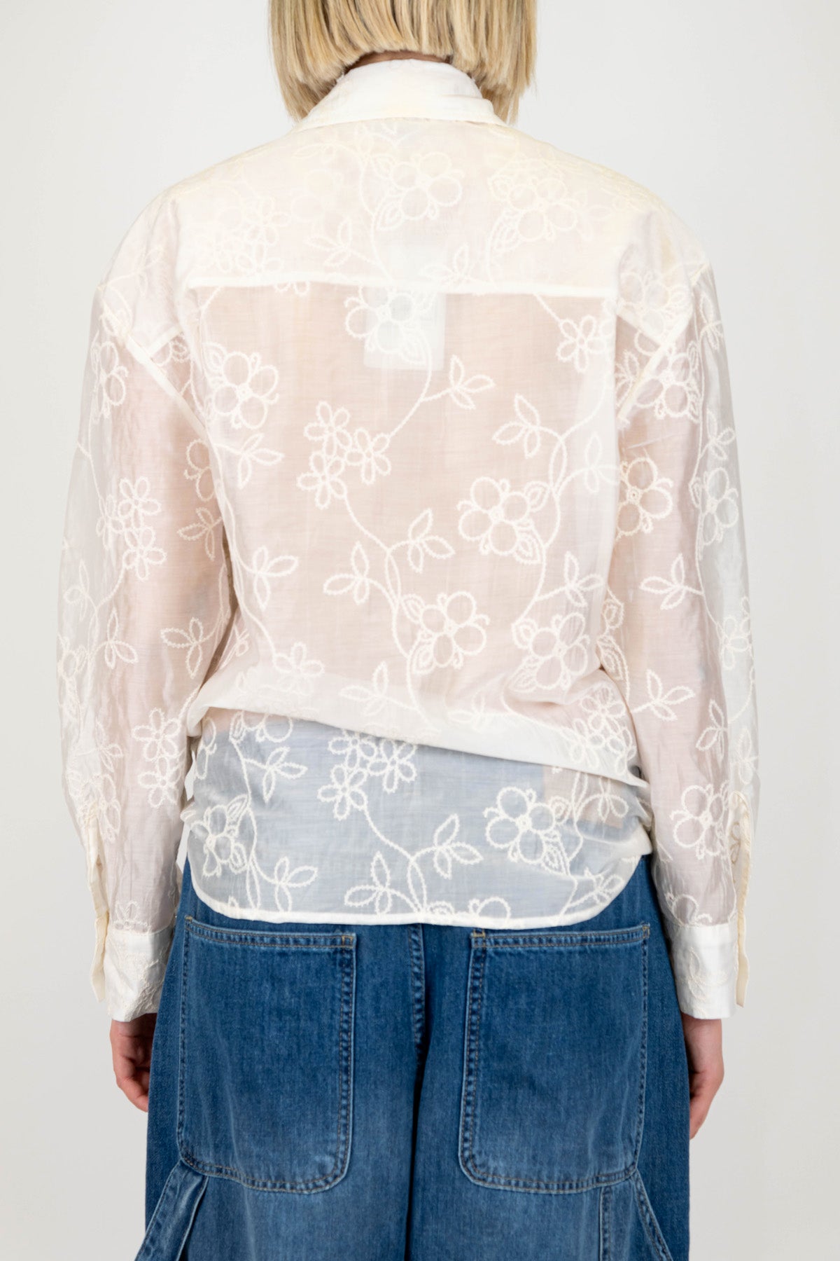 Motel - Camicia in tencel con ricami floreali e tasconi sul petto