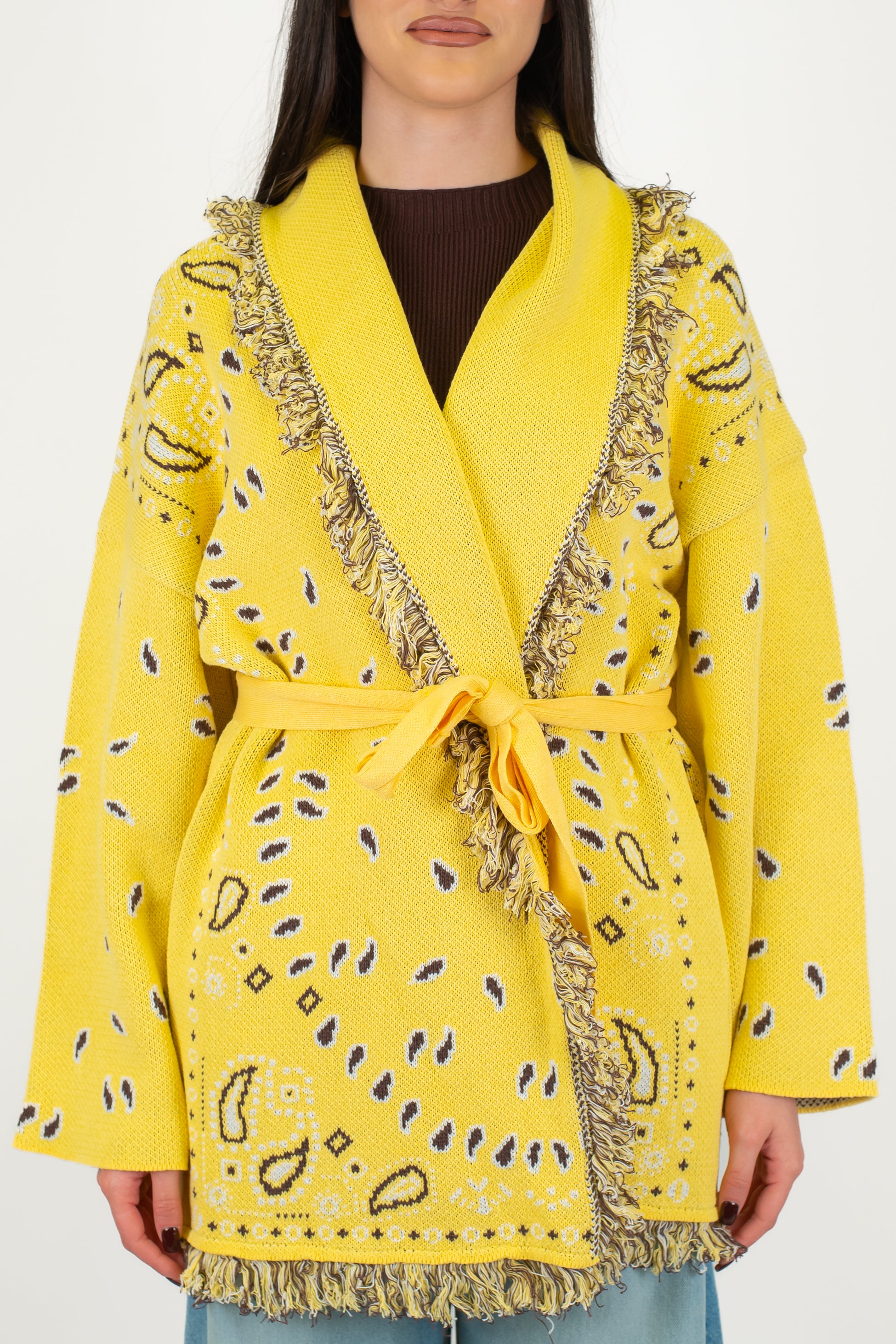 Tensione in - Cardigan fantasia bandana con frange