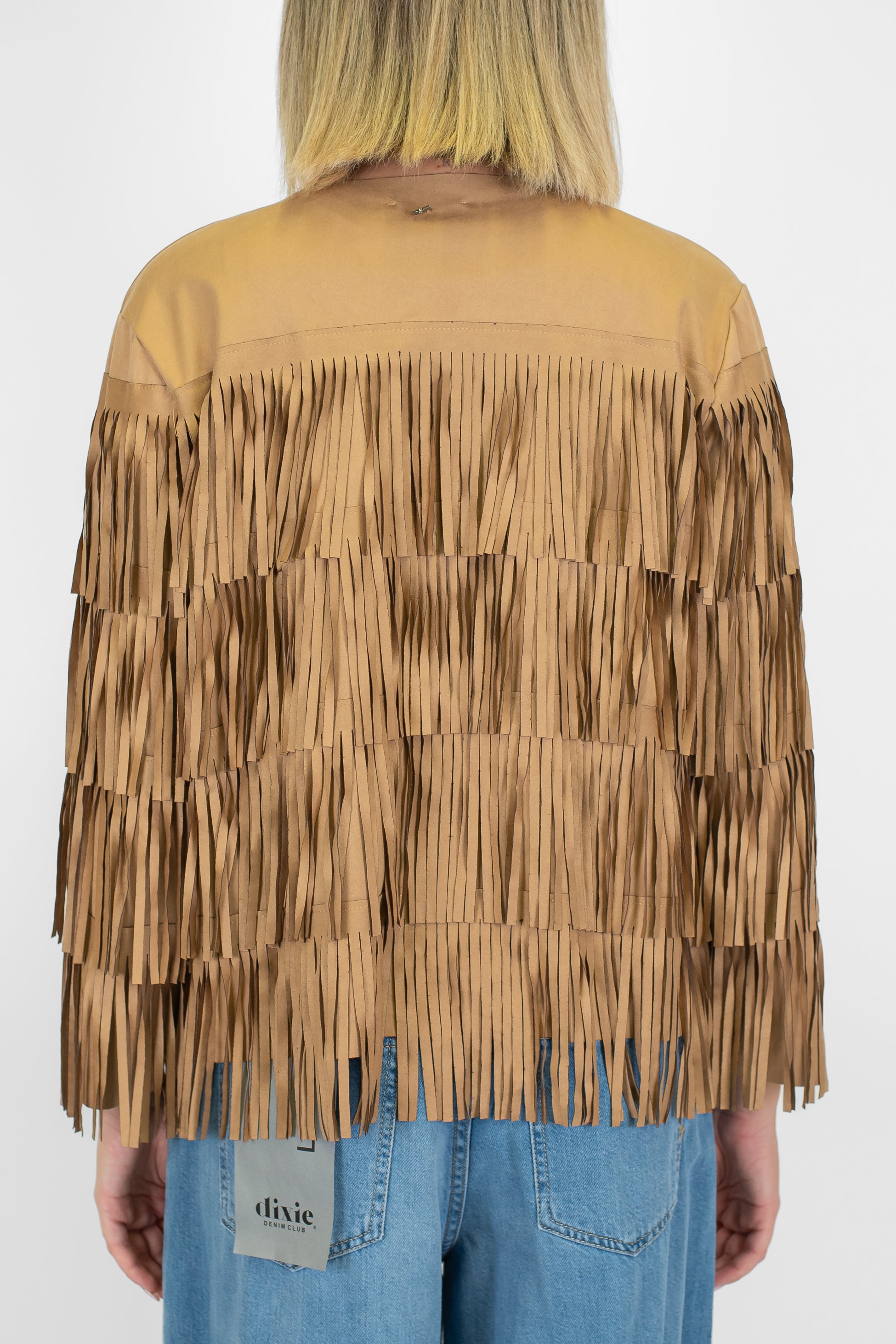 Dixie - Giacca in dainetto priva di bottoni con frange