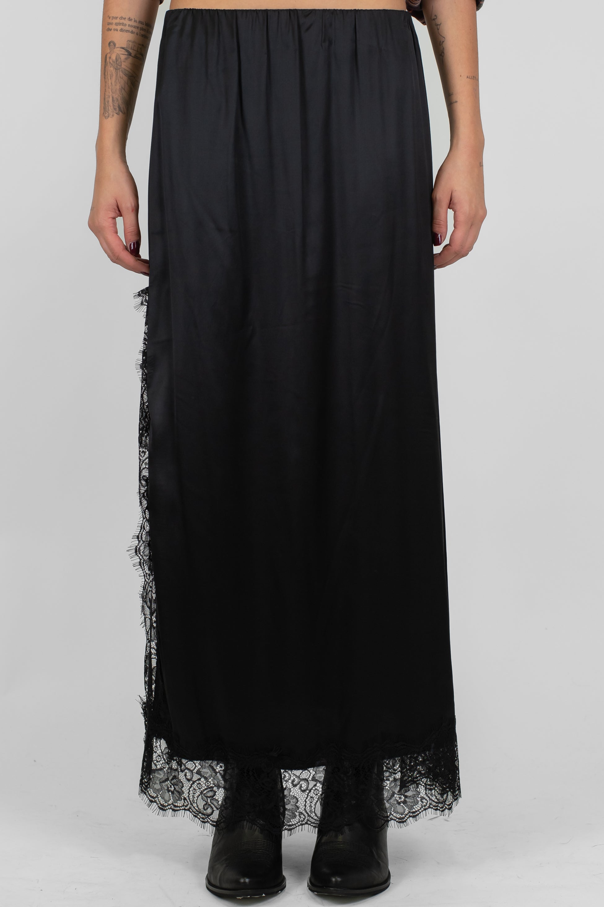 Dixie - Gonna in viscosa con elastico in vita, spacco e orli in pizzo